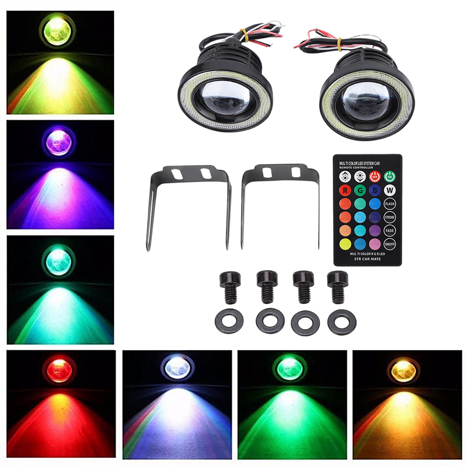 Set Mit 2 Rgb-led-nebelscheinwerfern 30w Cob Halo Ring Angel Eye Superhell Mit Fernbedienung (3,5 Zoll)