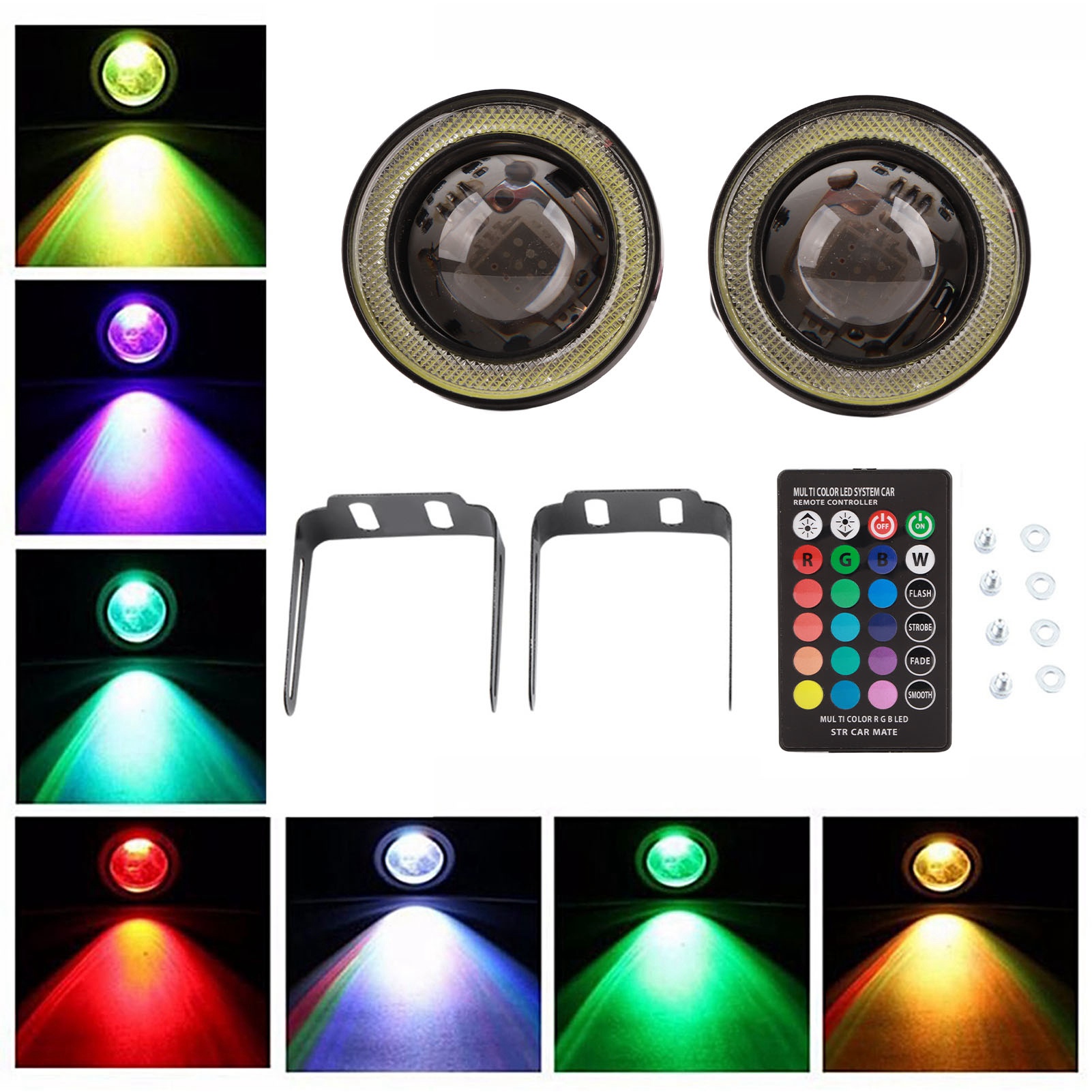 30w Rgb Led Cob Nebelscheinwerfer-set, Superheller Halo-ring Mit Fernbedienung (3 Zoll, 2 Stück)