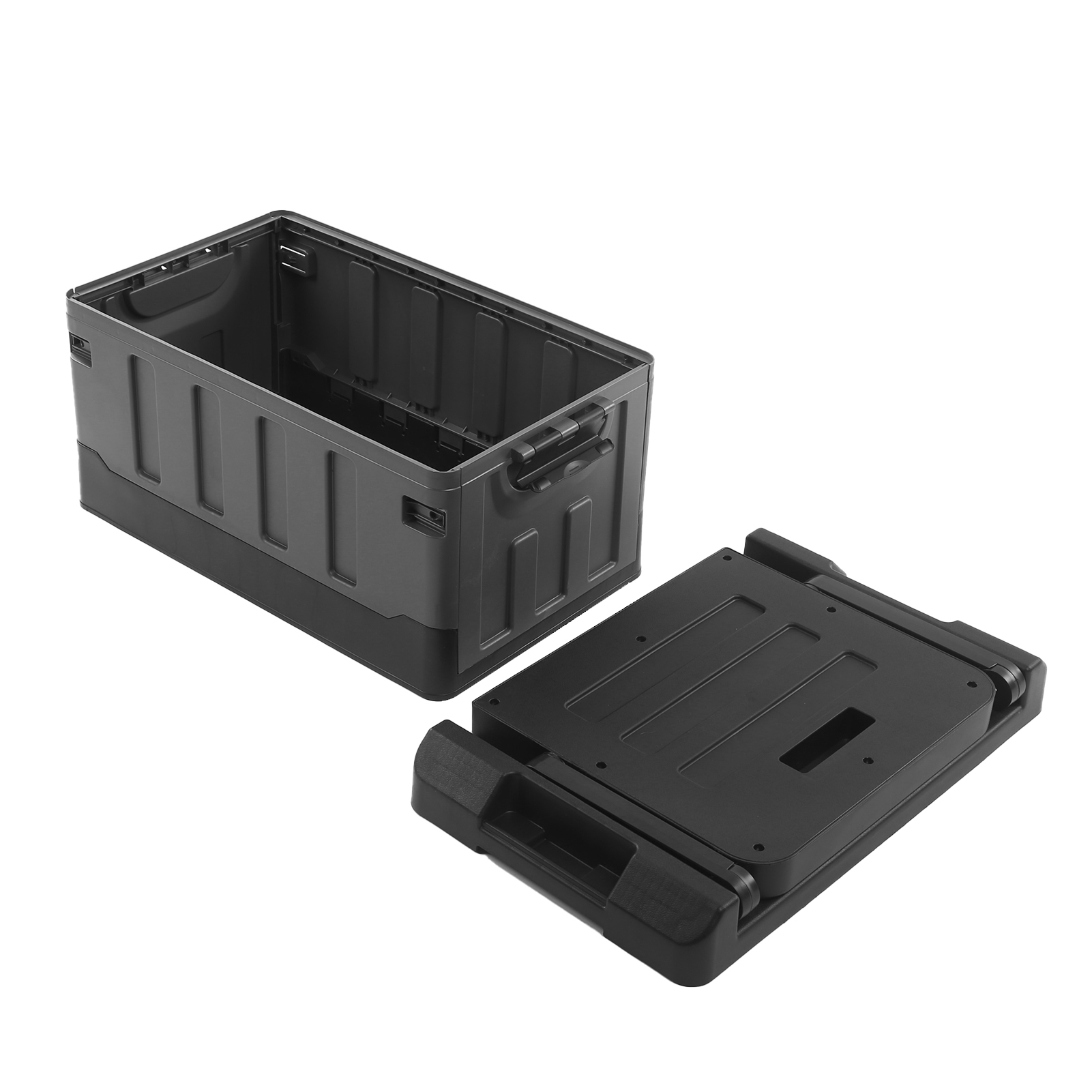 2-in-1 Faltbarer Autokofferraum Mit Sitz, Zusammenklappbare Aufbewahrungsbox, Mattschwarz, Für Zuhause, Reisen, Angeln Und Camping