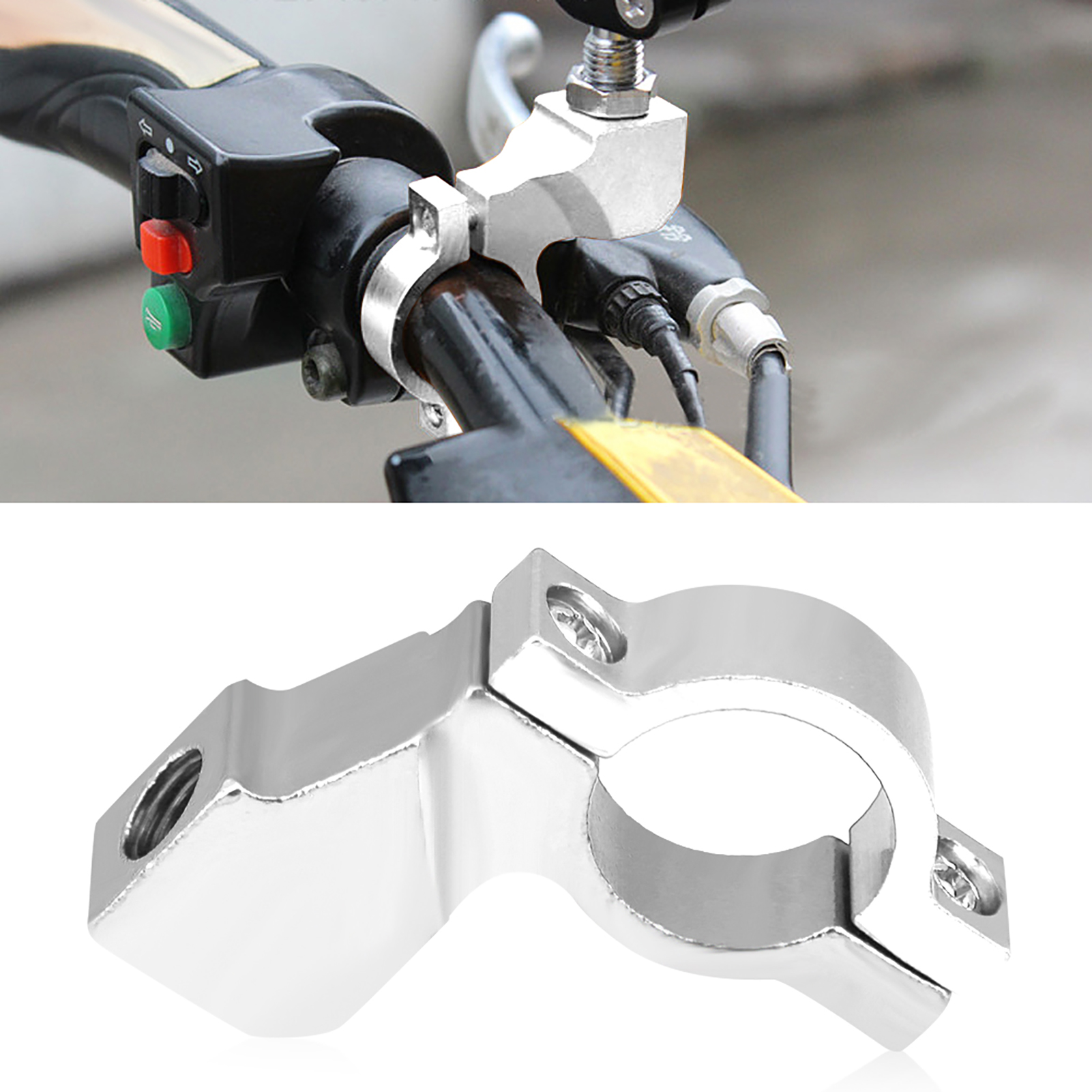 10-mm-motorrad-rückspiegelhalterung, Lenkeradapter, Silberne Spiegelbefestigungsklemme, Lenkerhalterung, Robustes Zubehör.