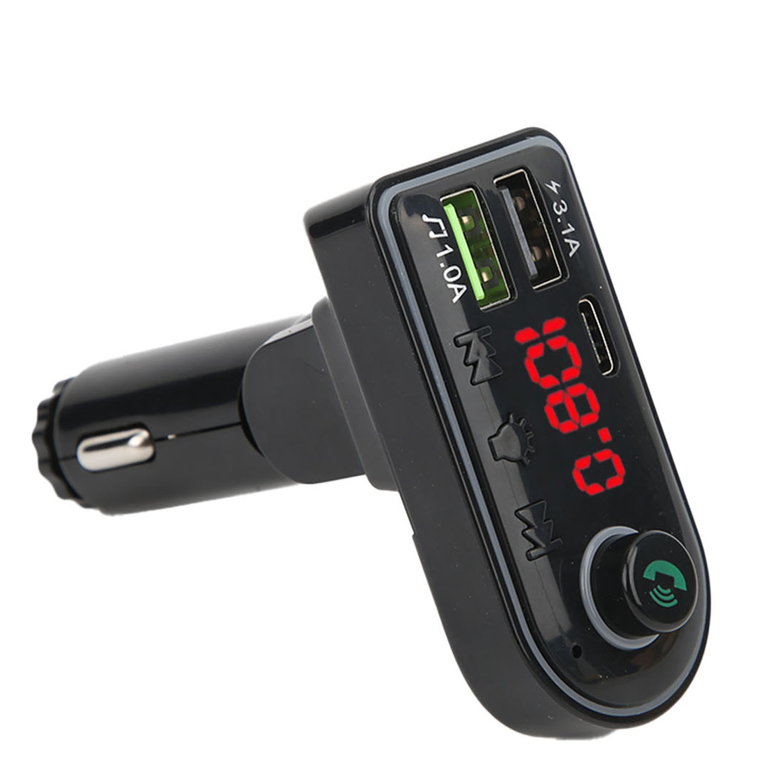 Bluetooth 5.0 Fm-transmitter Mp3 Mit Digitalanzeige, Mehrfarbiger Ambientebeleuchtung Im Innenraum, Freisprechfunktion, Kabelloses Autoradio.