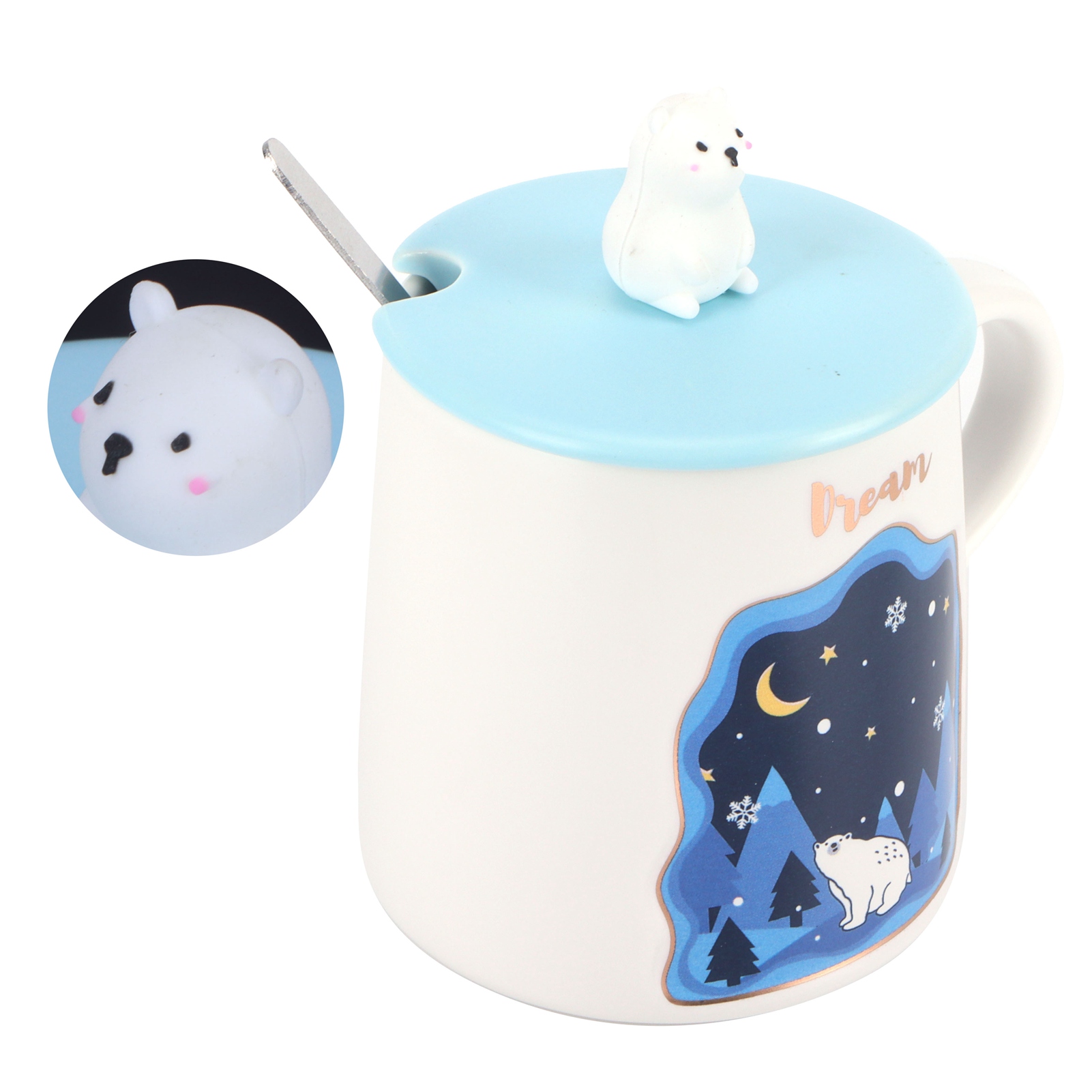 Tasse Mit Tierprägung, Niedliche Cartoon-tasse Mit Deckel Und Löffel, Geschenkidee Für Paare Zum Kaffeetrinken.