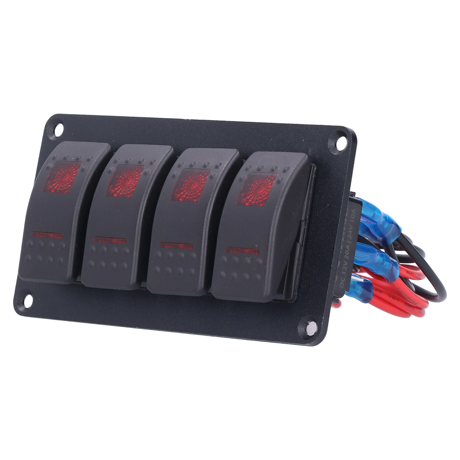 4-fach Wippschalter-panel Mit Led-hintergrundbeleuchtung, 5-poligem Überhitzungsschutz Für 12v/24v Fahrzeuge, Boote, Yachten Und Yachten (rote Beleuchtung)