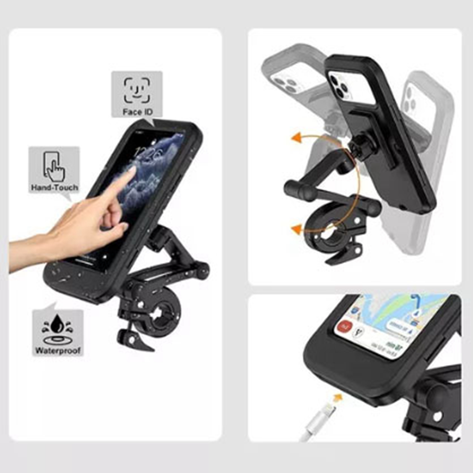 Wasserdichte Motorrad-handyhalterung, Hochsensibler Tpu-touchscreen, Um 360° Drehbare Lenkerhalterung, Gps-navigation, Robuste Befestigung