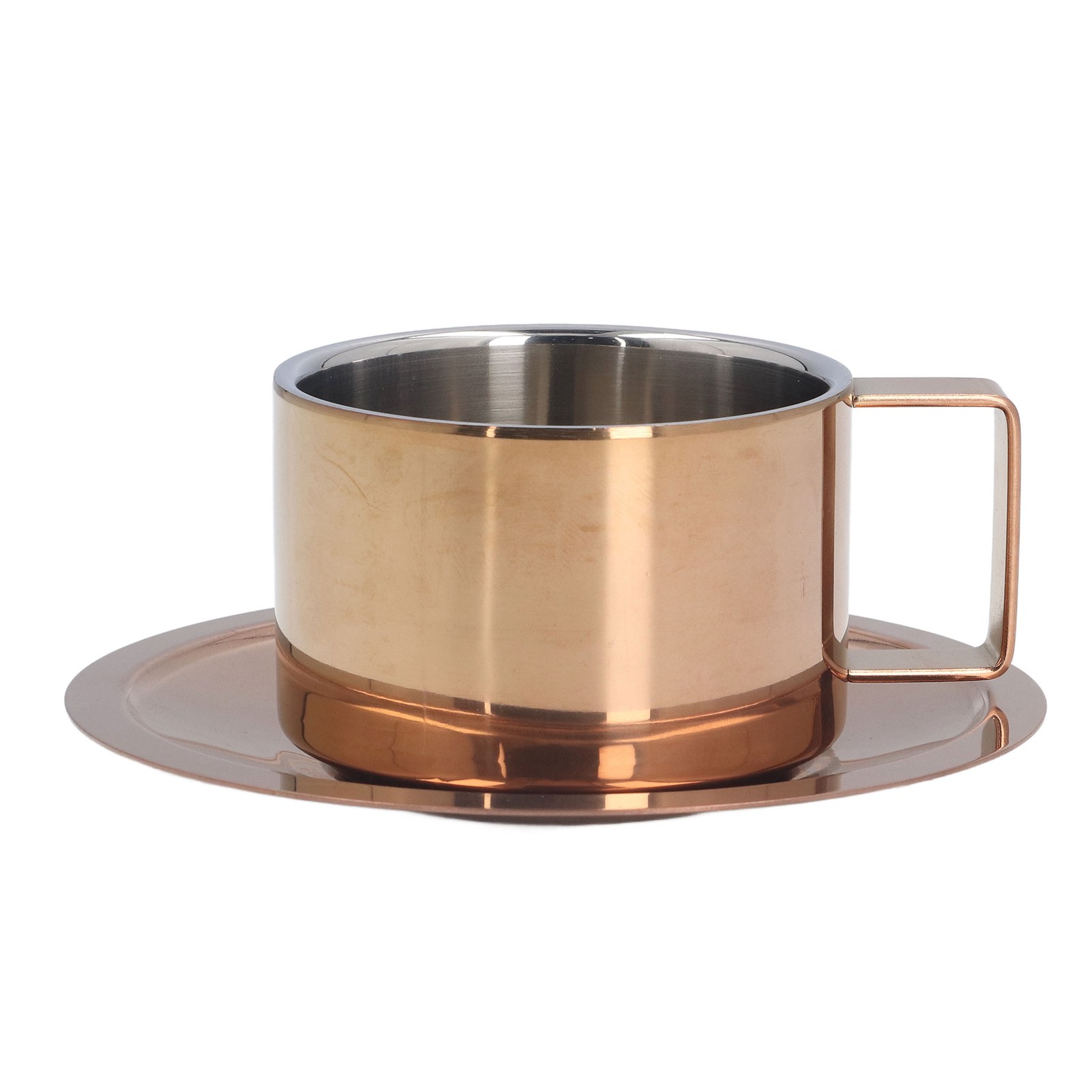 Einfaches Und Raffiniertes Kaffeetassenset Aus Edelstahl 304 Mit Passender Untertasse, Ideal Für Den Gebrauch Zu Hause Und Im Freien, Farbe Roségold.