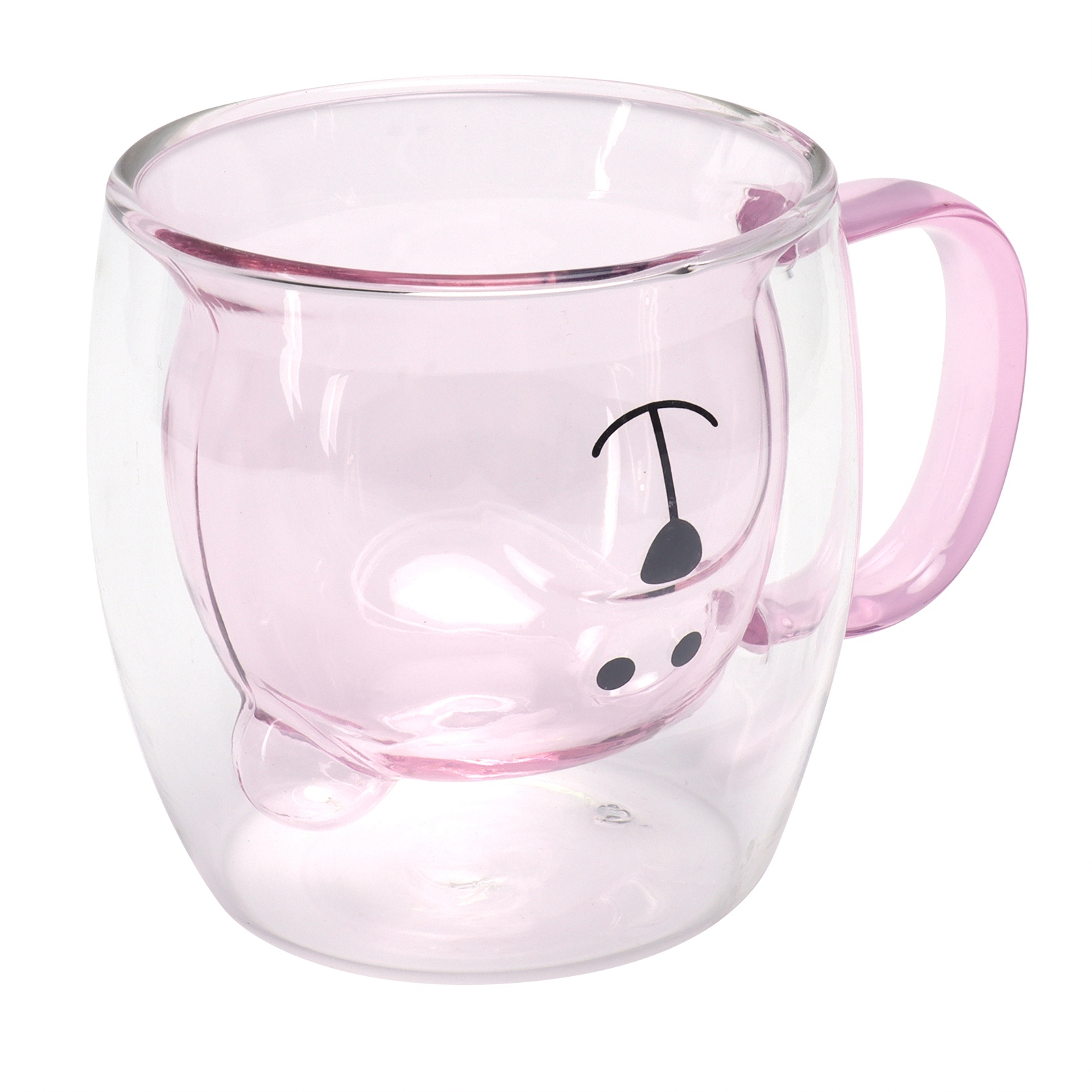 250 Ml Doppelwandiger Glasbecher In Bärenform Mit Henkel, Rosa, Für Tee, Kaffee, Milch Und Den Gebrauch Zu Hause.