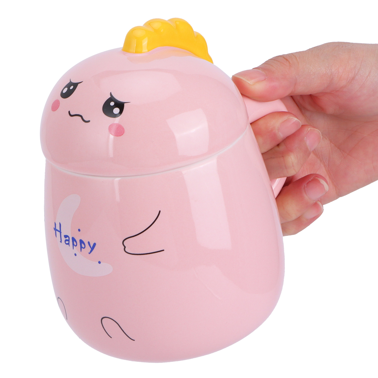 Niedlicher 450-ml-keramikbecher Mit Deckel Und Löffel, Kaffeetasse, Geschenk Für Frauen, Büro, Zuhause, Rosa