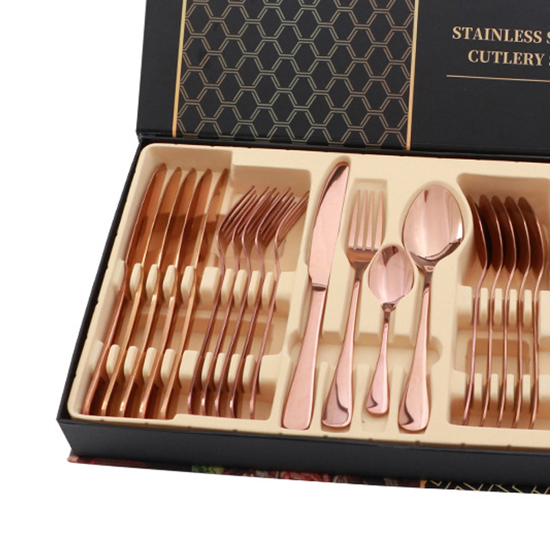 24-teiliges Steakmesser-, Gabel- Und Löffelset Aus Glänzendem Edelstahl In Roségold Für Restaurants