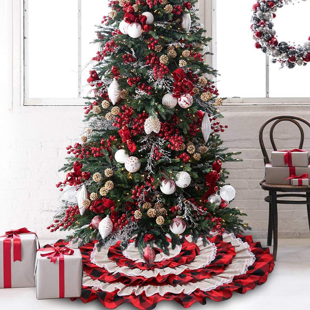 Weihnachtsbaumrock, Weihnachtsbaumdecke, Weihnachtsbaum-unterteil, Schwarz-rot Karierter Spitzen-baumrock-ornament