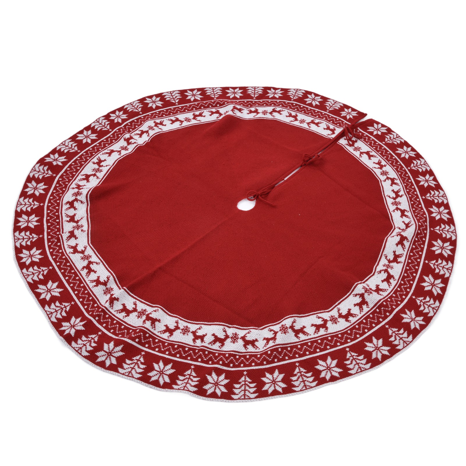 Gestrickter Weihnachtsbaumrock, Wiederverwendbare Weihnachtsbaumständermatte, Bodenschutz, Heimdekoration, Partydekoration, Rot