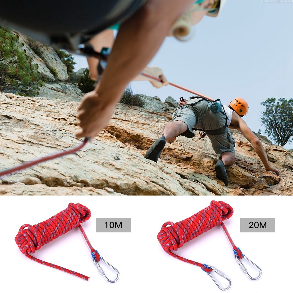 Cordon De Parachute Robuste En Paracorde De 10 Mm Avec Mousqueton (rouge - 20 M)