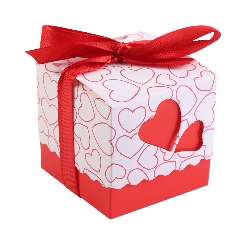 Geschenkbox Mit 50 Quadratischen Roten Schokoladenpralinen Und Schleife Für Hochzeiten, Geburtstage Und Partys