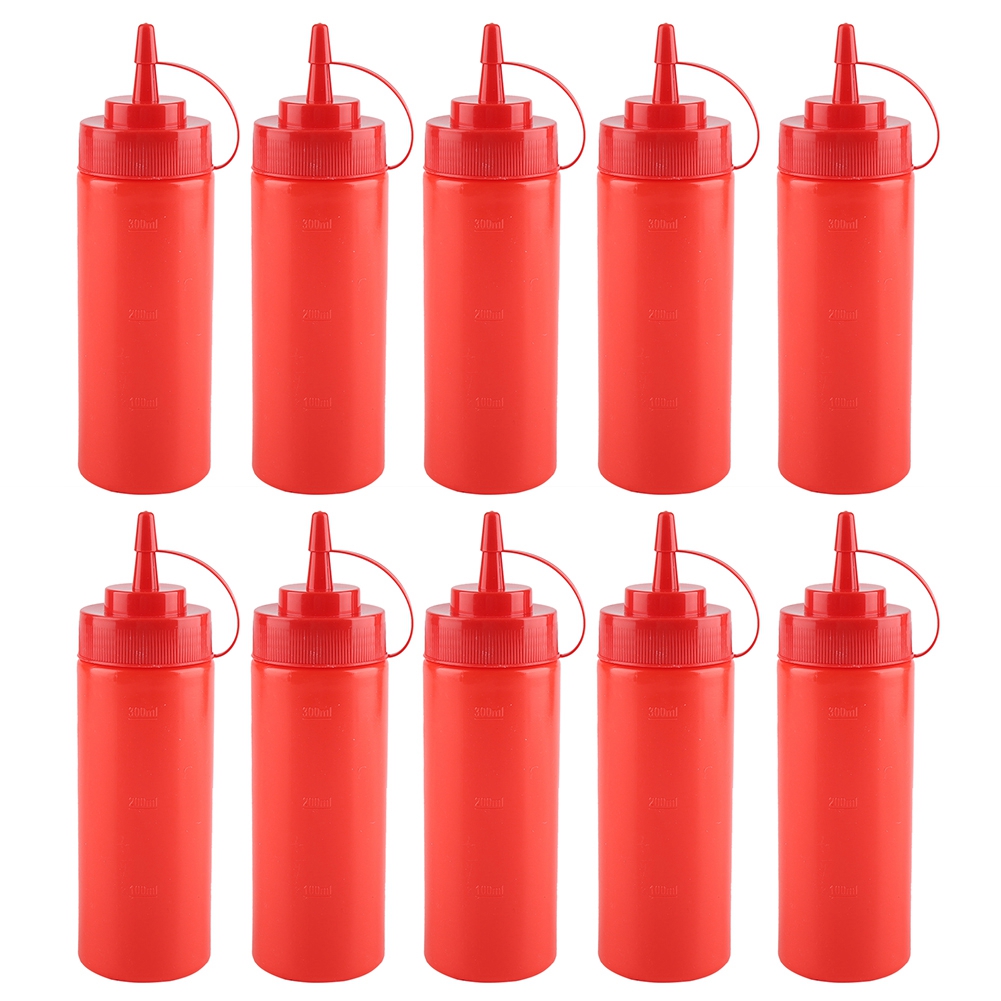 340 Ml Flexible Kunststoffflasche, 10er-packung Mit Spendern Für Soße, Öl, Sahne Und Essig, Rot, Für Küche Und Restaurant.