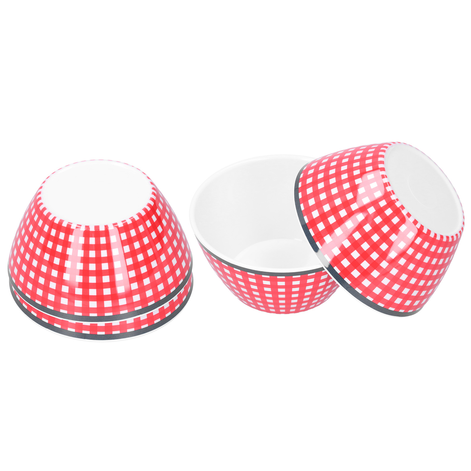 Set Aus 4 Salattellern (15 Cm Durchmesser), Roten Servierschüsseln In Porzellanoptik Mit Gittermuster, Küchengeschirr
