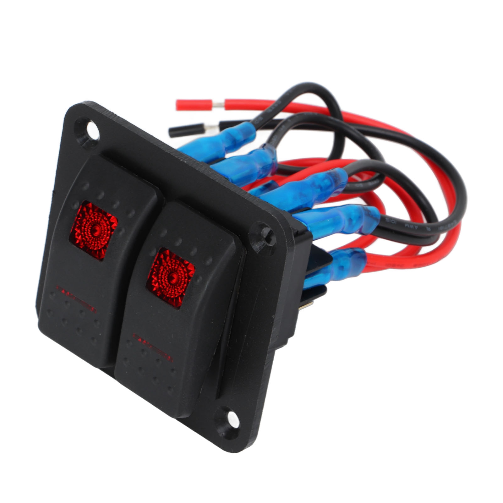 2-fach Wippschalterfeld, Vorverdrahtet, Rote Led, 12 V/24 V, 20 A/10 A Mit Beschriftungen Für Boote Und Fahrzeuge