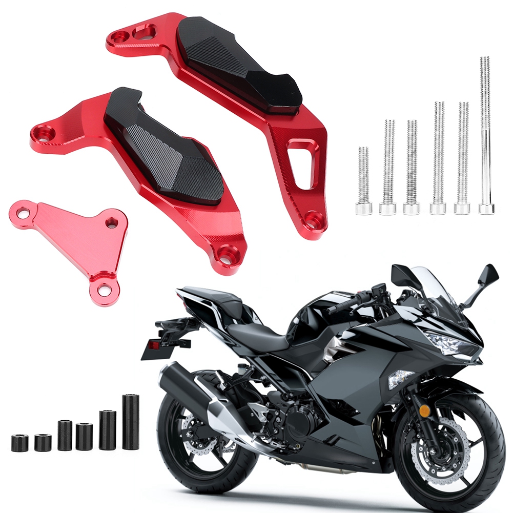 Motorradschutz Für Kawasaki Ninja 400 (2017–2018), 3x Seitenständer, Rote Sturzpads, Motorschutzpolster, Sicherheitszubehör