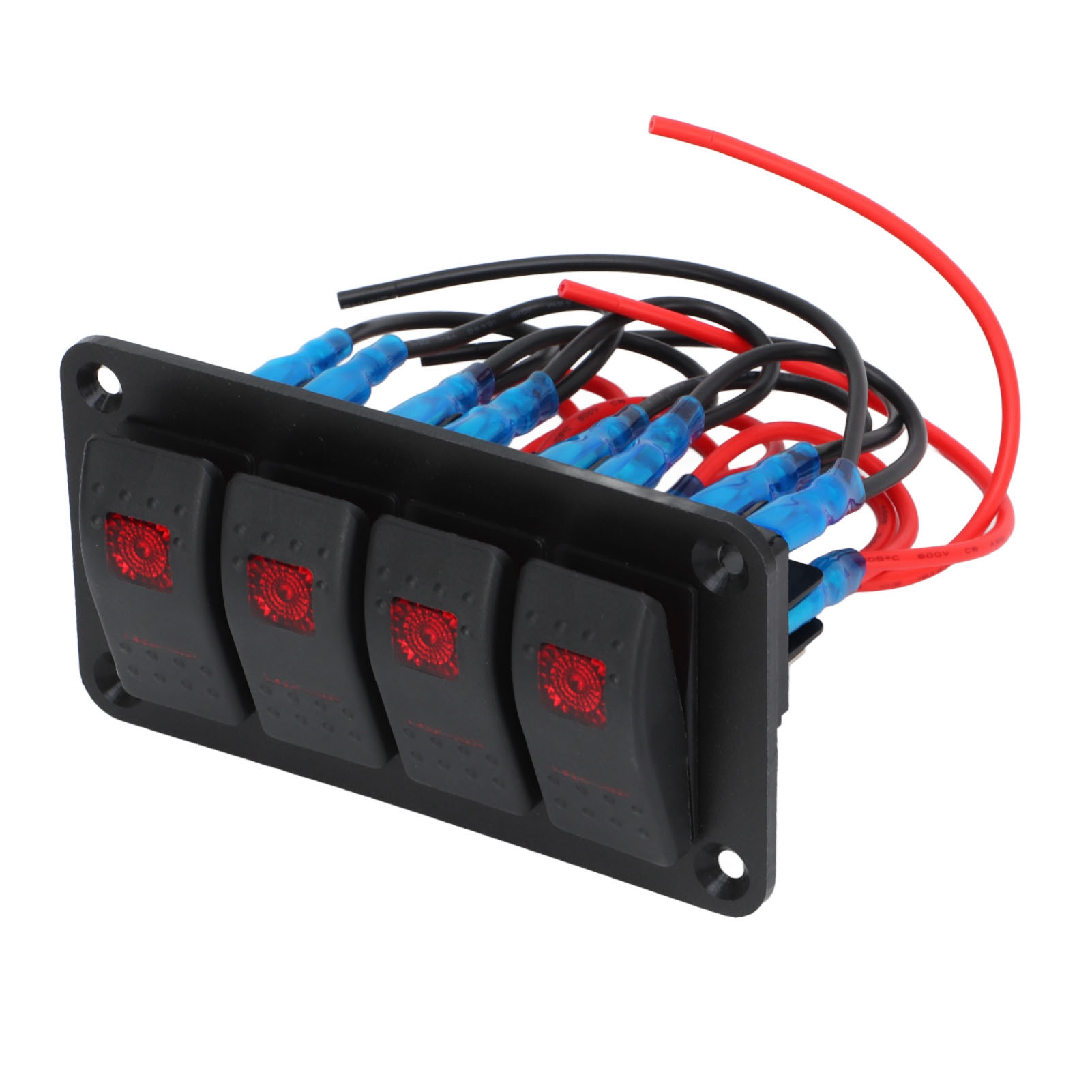 Vorverdrahtetes 4-poliges Rotes Kippschalterpanel, 12 V 20 A Und 24 V 10 A, Für Auto Und Boot, Mit 2 Aufklebern, Wasserdichter Kippschalter, Marine-schalterset