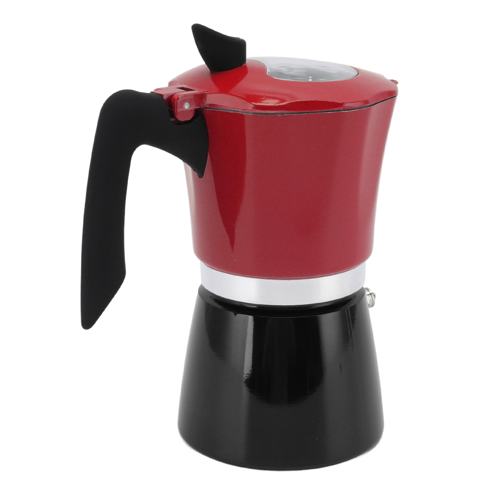Tragbare Reisekaffeemaschine Aus Aluminium Mit Transparentem Deckel, Rot Und Schwarz, Modell Nr. 6, 300 Ml