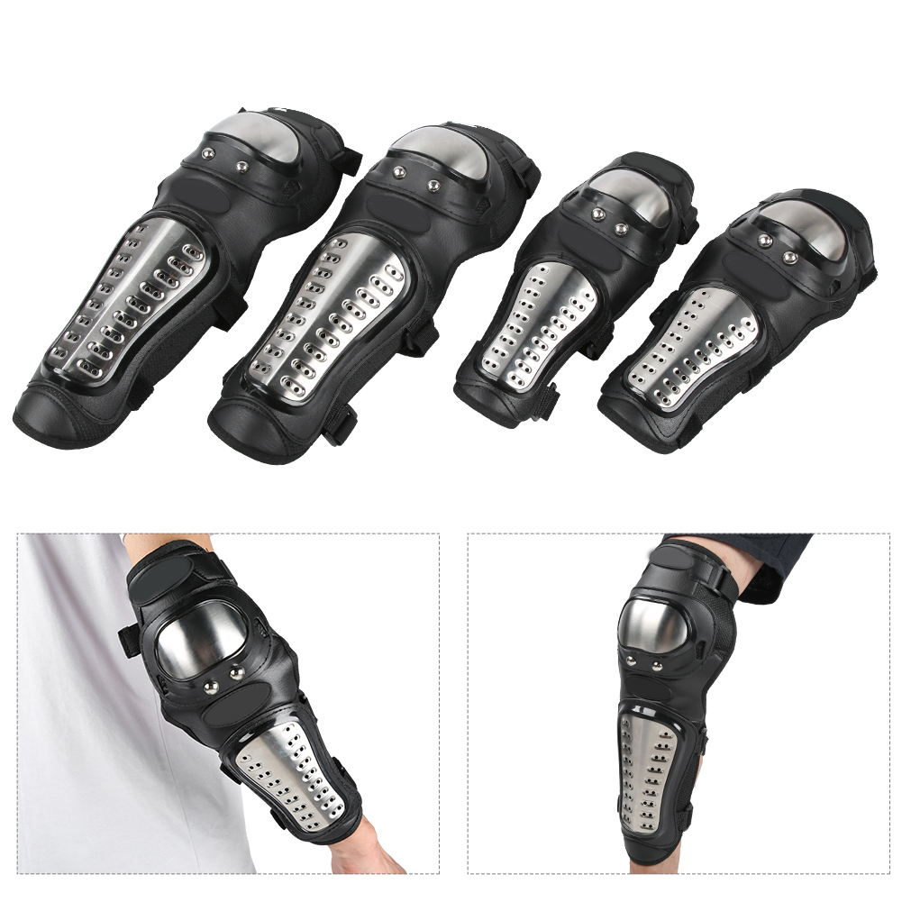 4-teiliges Edelstahl-schutzset Mit Ellbogen-, Knie- Und Schienbeinschonern Für Outdoor-sportarten Und Motorradfahren