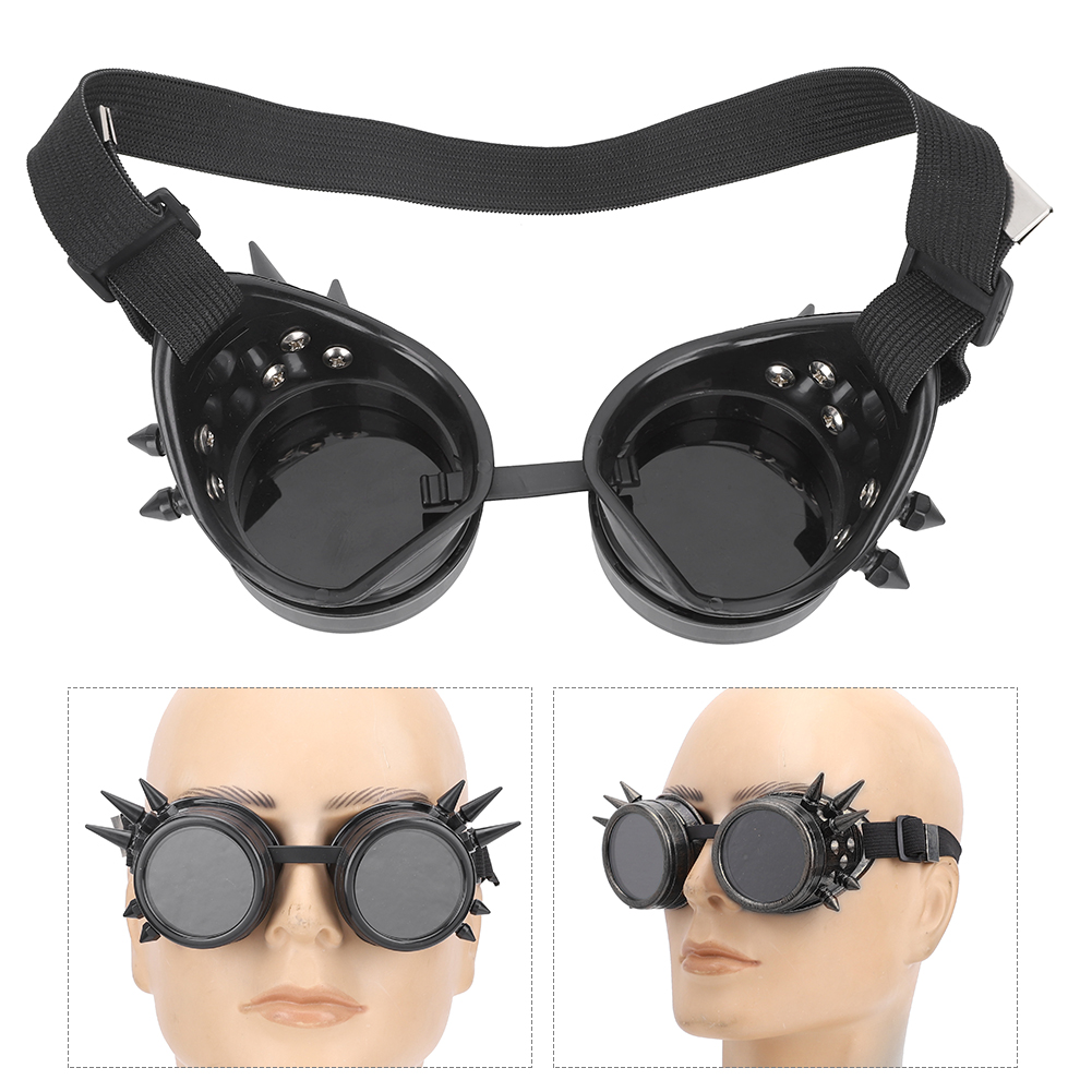 Abs Industrielle Vintage-steampunk-brille Mit Spikes, Einzigartige Fahrradbrille, Doppellagige Winddichte Sonnenbrille, Schwarz