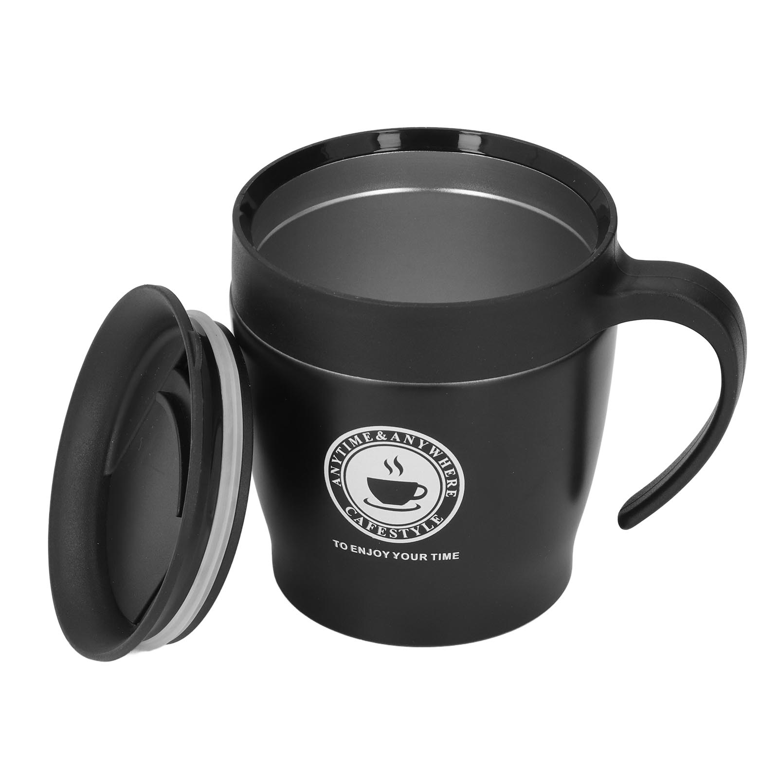 Kaffeebecher 330 Ml, Tragbar, Aus Edelstahl Mit Griff, Wärmeisolierend, Für Heißes Wasser, Büro, Schwarz