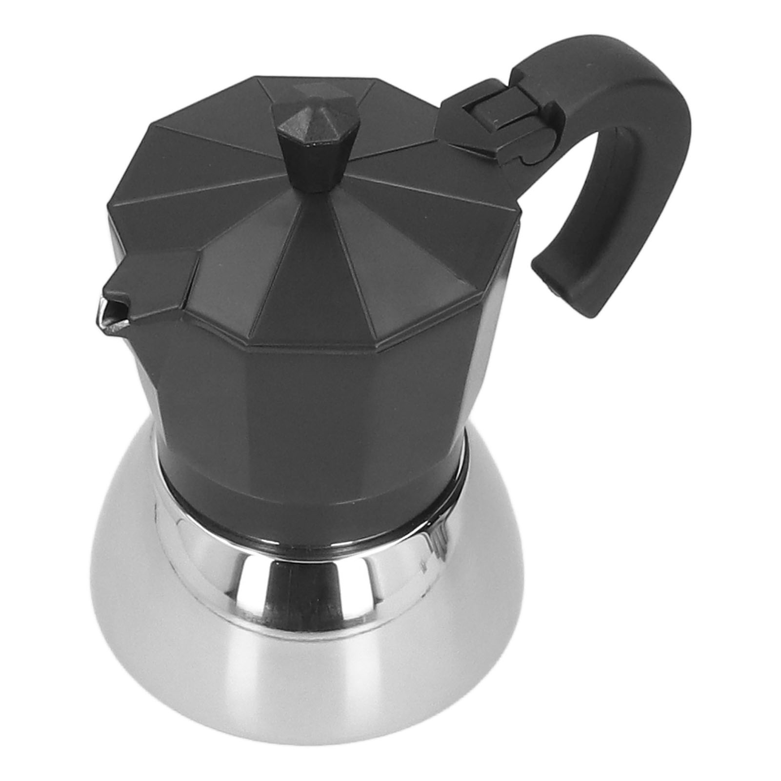 180 Ml 4 Tassen Aluminium-kaffeekanne, Achteckig, Italienisches Design, Espressokanne, Schwarz