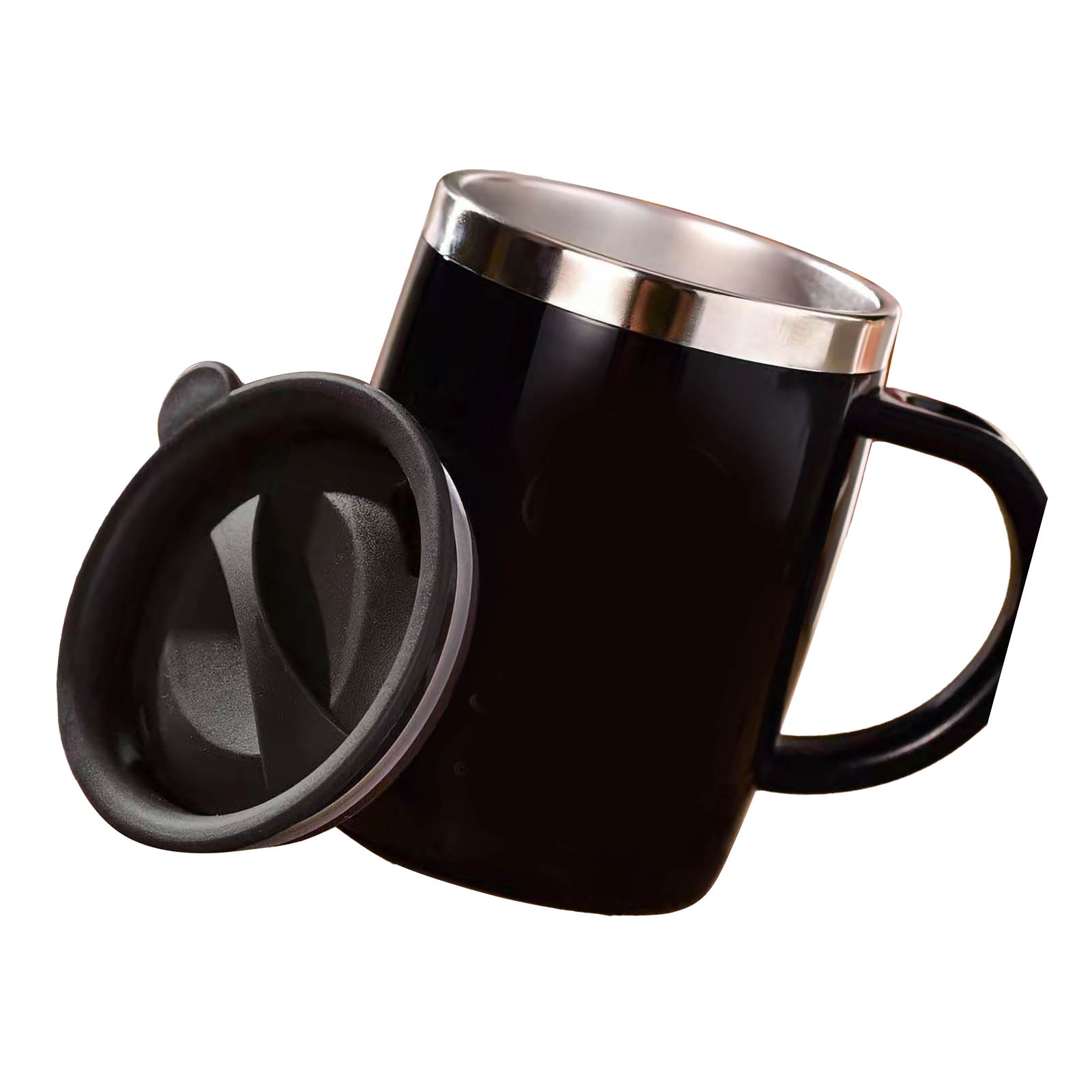 Kaffeebecher Aus Edelstahl 304 Mit Deckel, Hübsch Und Stoßfest, Ideal Für Büro Und Zuhause, Schwarz, 420 Ml