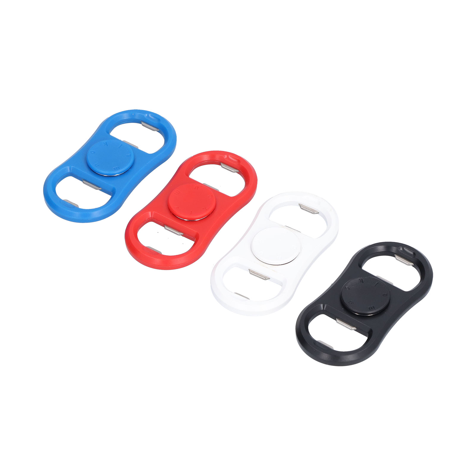 4er-pack Tragbarer, Manueller Doppelkopf-bierflaschenöffner, Handdekompressionsspielzeug, Schwarz, Weiß, Blau, Rot