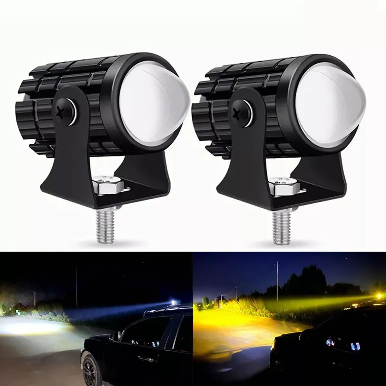 2 Stück Motorrad-led-scheinwerfer Mit Lenkerschalter, Fern- Und Abblendlicht, Zweifarbig, Wasserdicht Für Lkw, Suv, Atv, Utv, Traktor