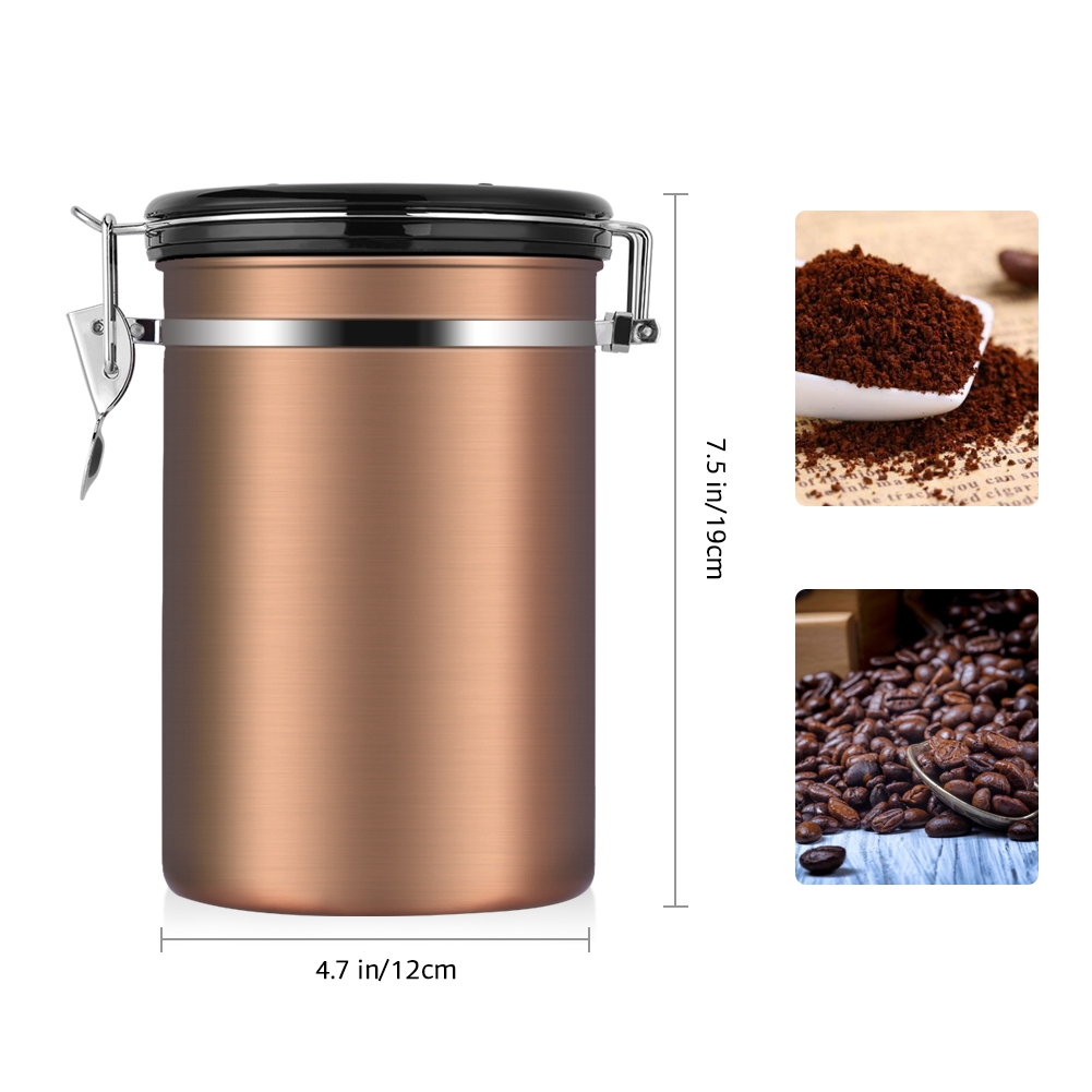 Großer, Luftdichter Kaffeebehälter Aus Edelstahl, Schwarz, Küchenaufbewahrungsbox Mit Auslaufsicherem Deckel, Goldfarben, 1,8 L
