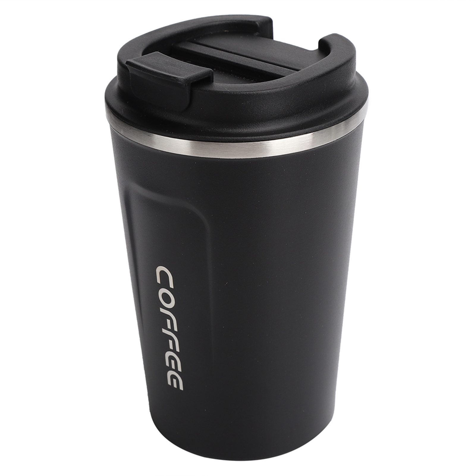 380 Ml Doppelwandiger, Isolierter Edelstahlbecher, Auslaufsicher, Tragbarer Kaffeebecher Fürs Auto, Schwarz, Mit Auslaufsicherem Deckel