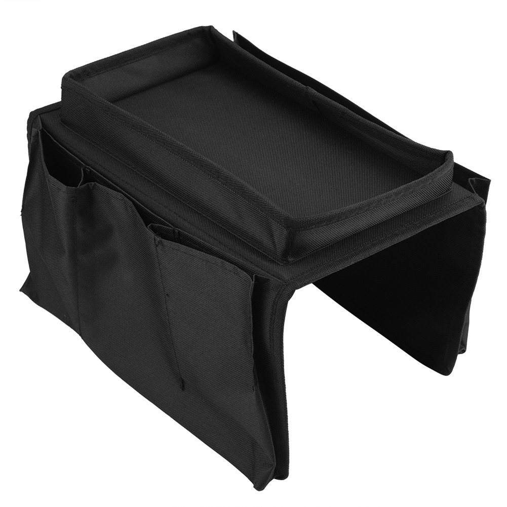 Sofa-armlehnen-organizer Mit Hängefächern Für Fernbedienung, Ablage Mit Getränkehalter Und Tablett (schwarz)