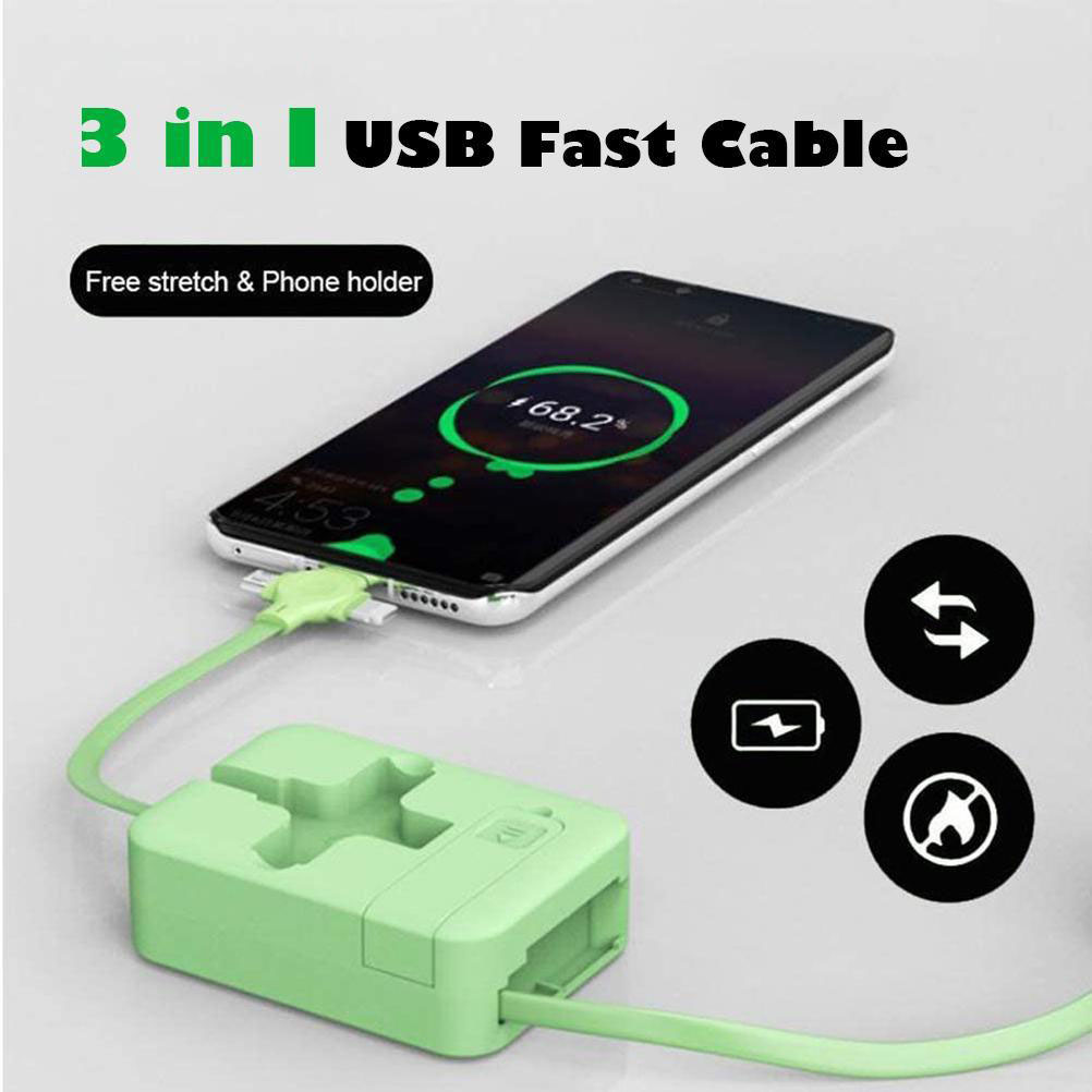 3-in-1-ladekabel Mit Einzugsmechanismus, Drehbarer Handyhalterung, Schnelllade-usb, Kompatibel Mit Smartphones Und Tablets, Tragbares Multifunktionsladegerät