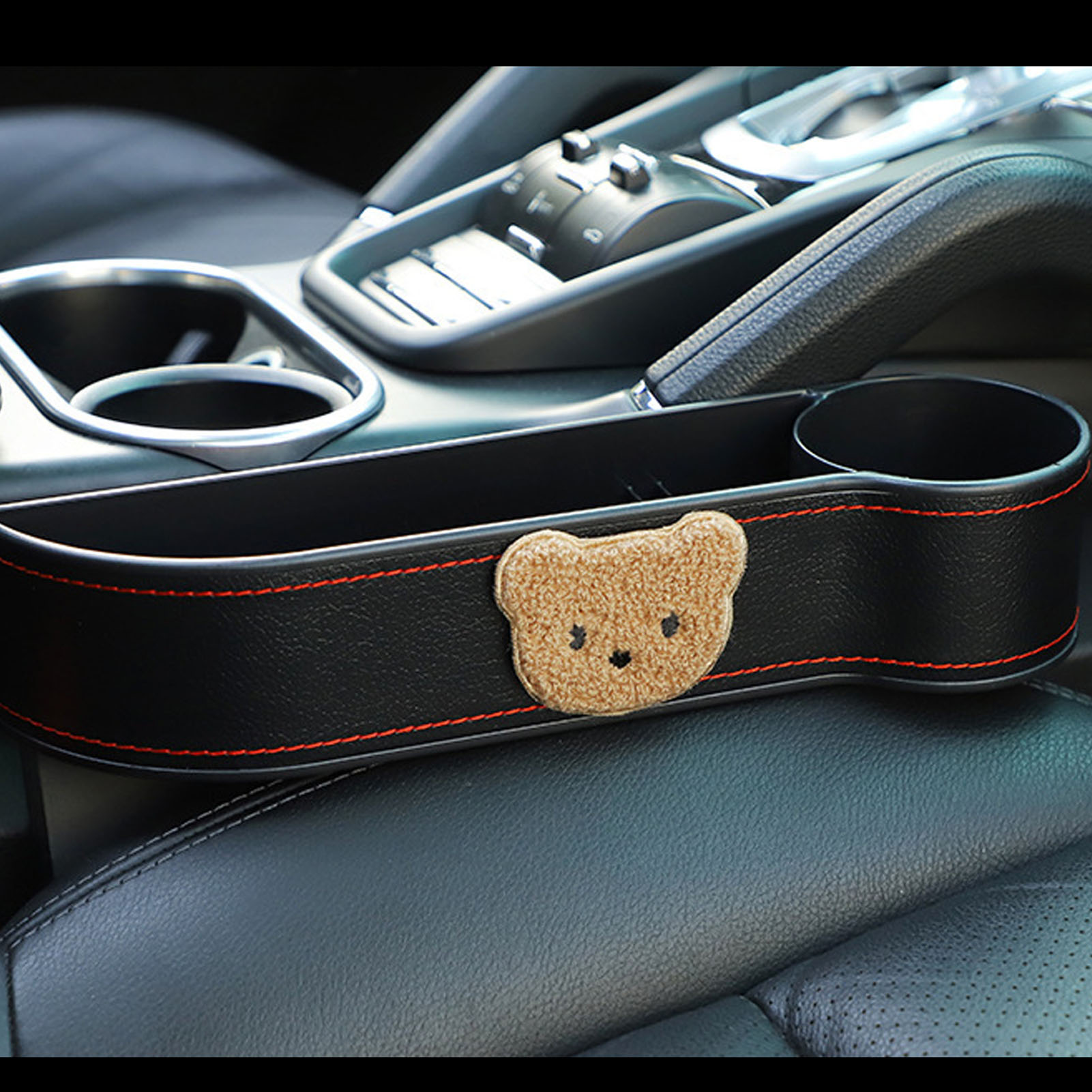 Niedliche, Multifunktionale Auto-aufbewahrungsbox Mit Teddybär-motiv, Aufbewahrungsbox Für Den Autositzspalt, Robust, Schwarz, Für Den Hauptfahrer