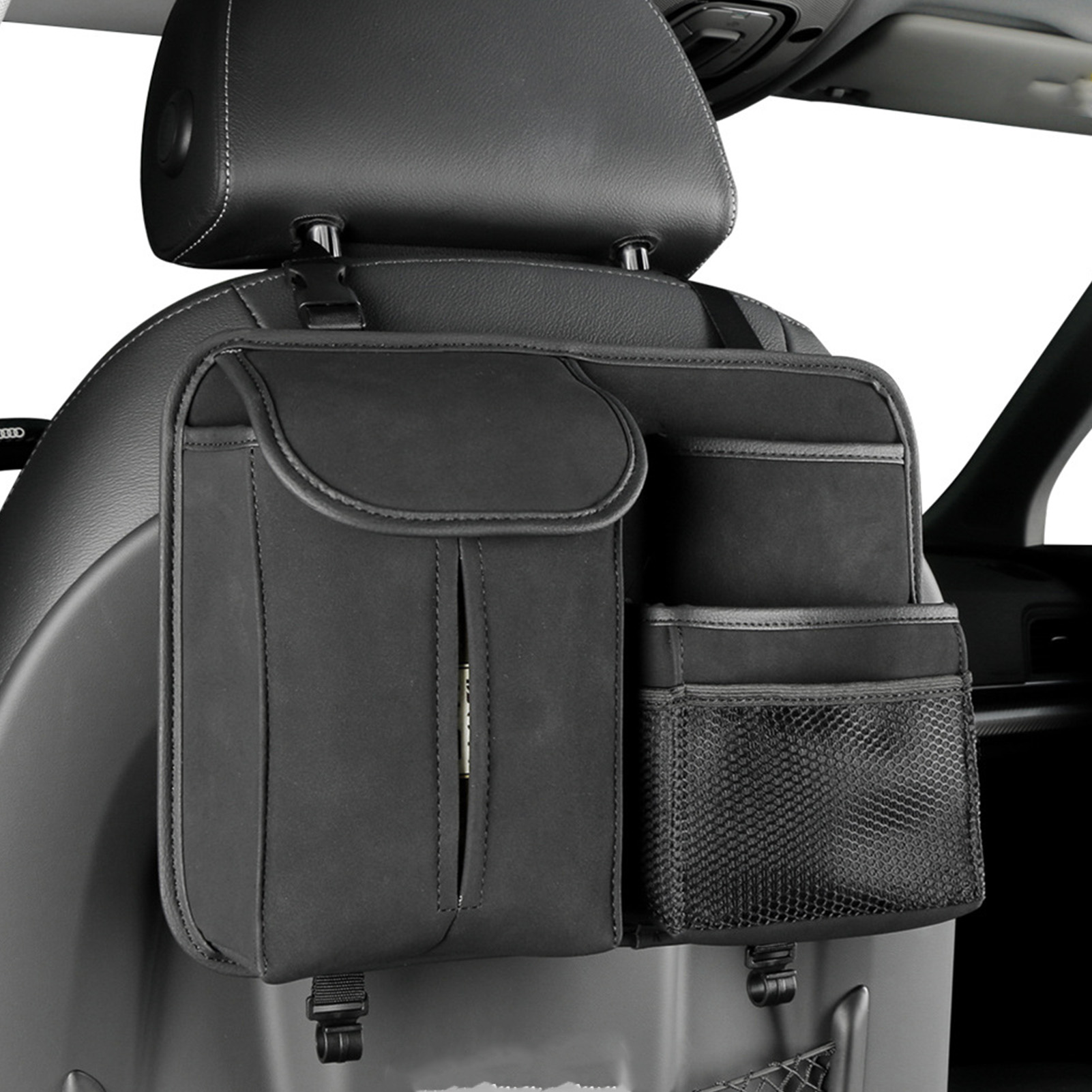 Schwarze Aufbewahrungstasche Für Die Autositzlehne, Hängeorganizer Aus Pu-leder Mit Haken, Taschentuchtasche, Praktisches Autozubehör.
