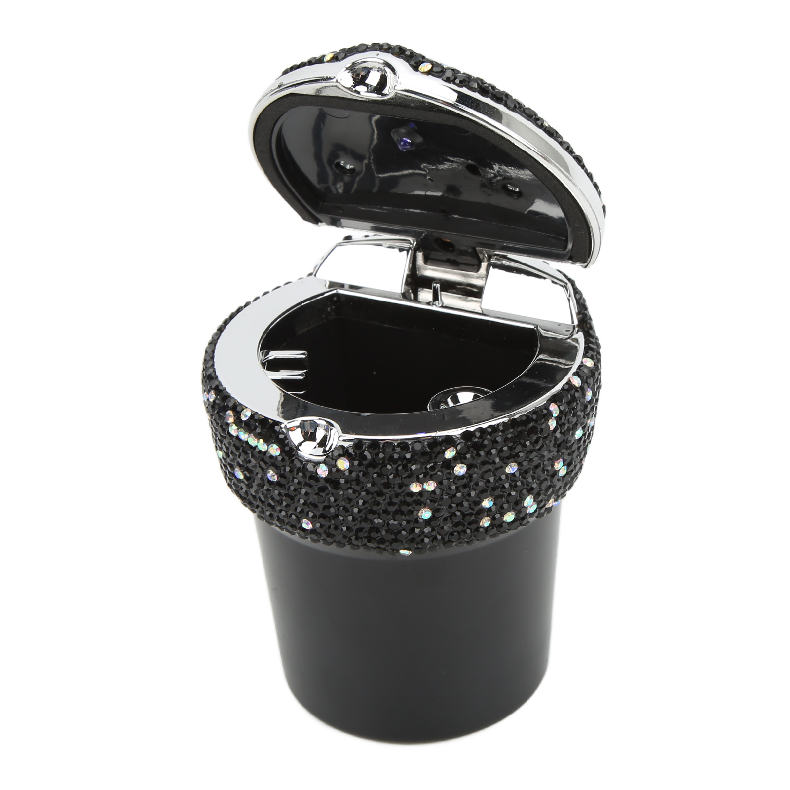 Diamant-autoaschenbecher Mit Led-anzeige, Universeller Multifunktionaler Rauchfreier Behälter, Schwarz