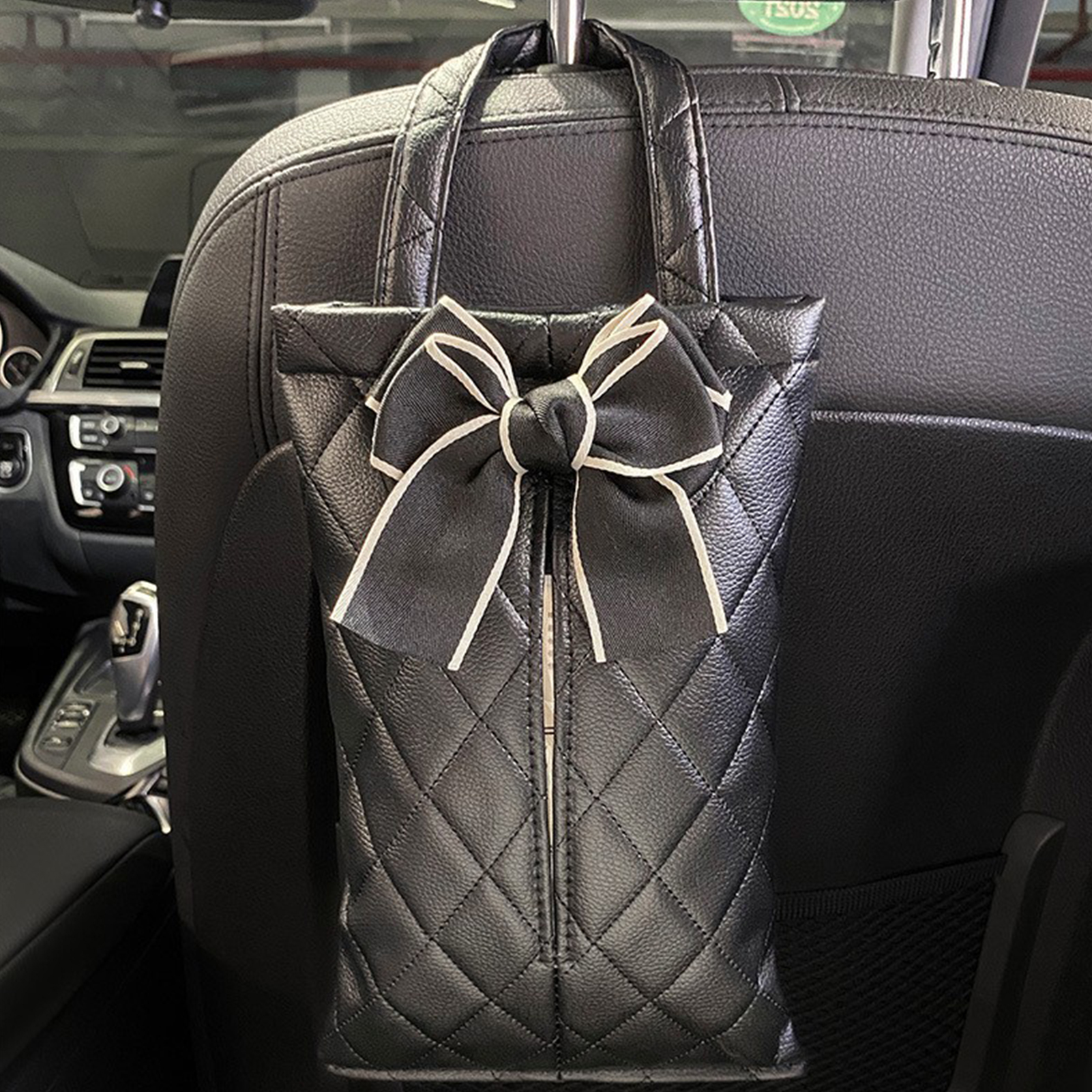 Elegantes Schwarzes Autotaschentuch Mit Knoten, Wasserdicht, Hübsches Design, Taschentuchboxhalter Fürs Auto, Kompatibel Mit Allen Fahrzeugen, Strapazierfähiges Material, Praktische Größe.