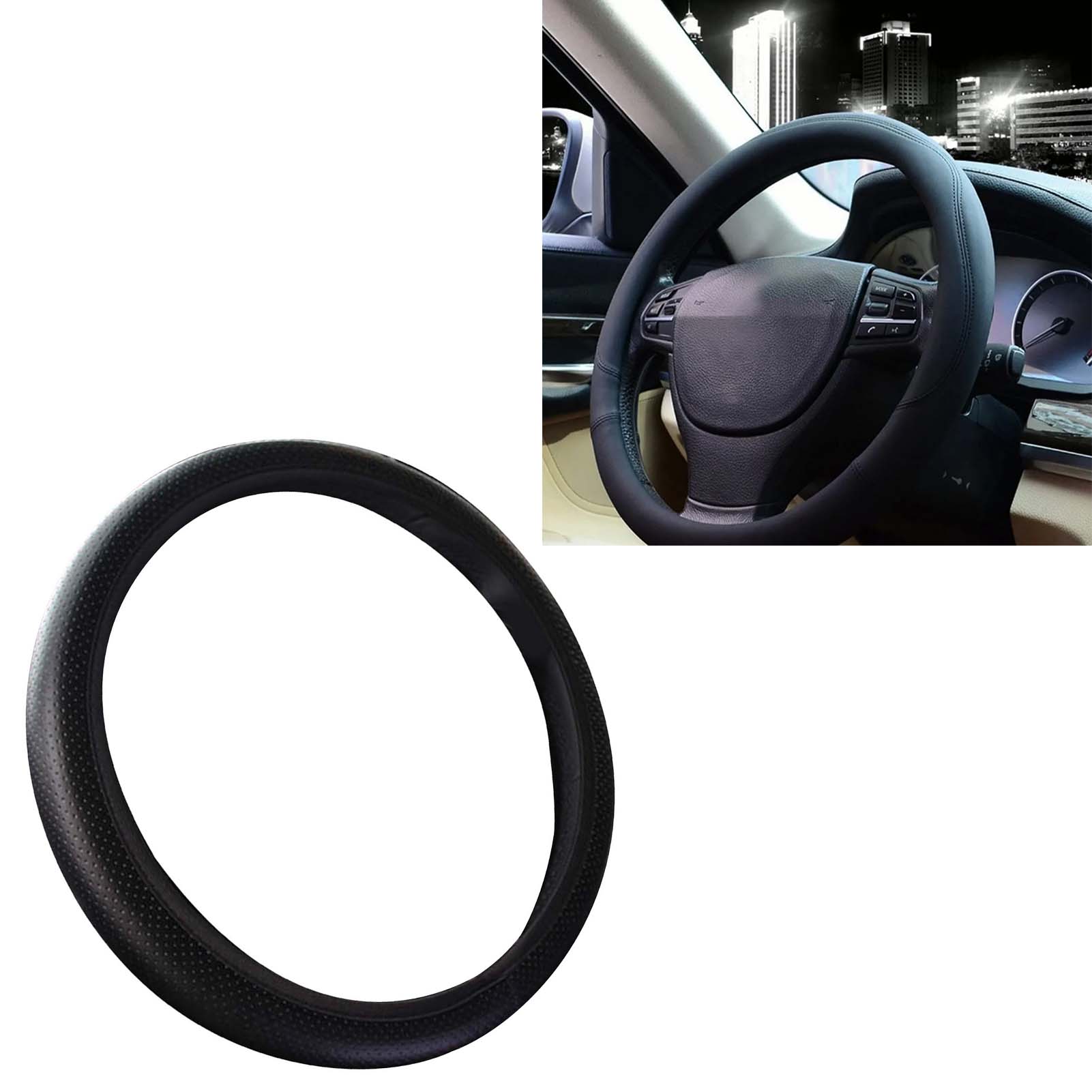 Lenkradbezug 38 Cm Universal Kunstleder Schutzhülle Schwarz Autozubehör