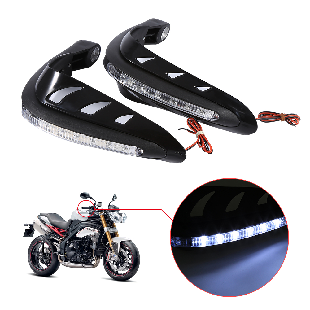 Universelle Motorrad-handschützer Mit Led, Lenker, Schwarz, Paar, Windschutzscheibe, Griffschutz, Integrierte Beleuchtung, Geländetauglich.