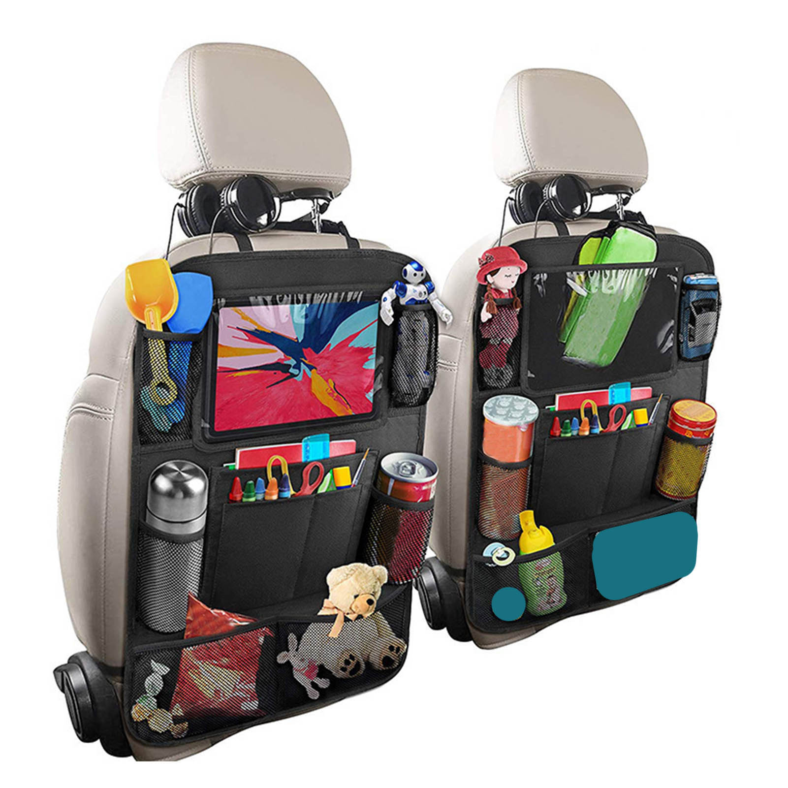 Autositz-organizer Mit Mehreren Fächern, 41x61cm Anti-stoß-rückenprotektor, Seitliches Staufach Mit Tablet-halterung, Schutzhülle Für Suv Und Limousine.