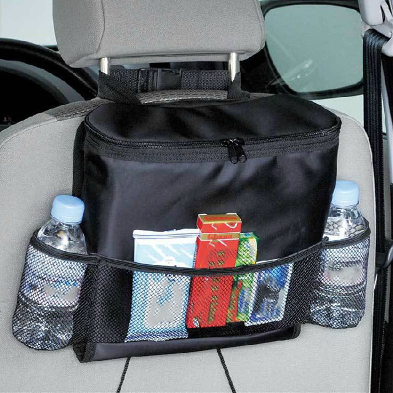 Multifunktionaler Autositz-organizer Mit Getränkehalter, Reisekühltasche, Seitlichen Staufächern Mit Mehreren Taschen Für Das Auto Und Integriertem Kühlfach.