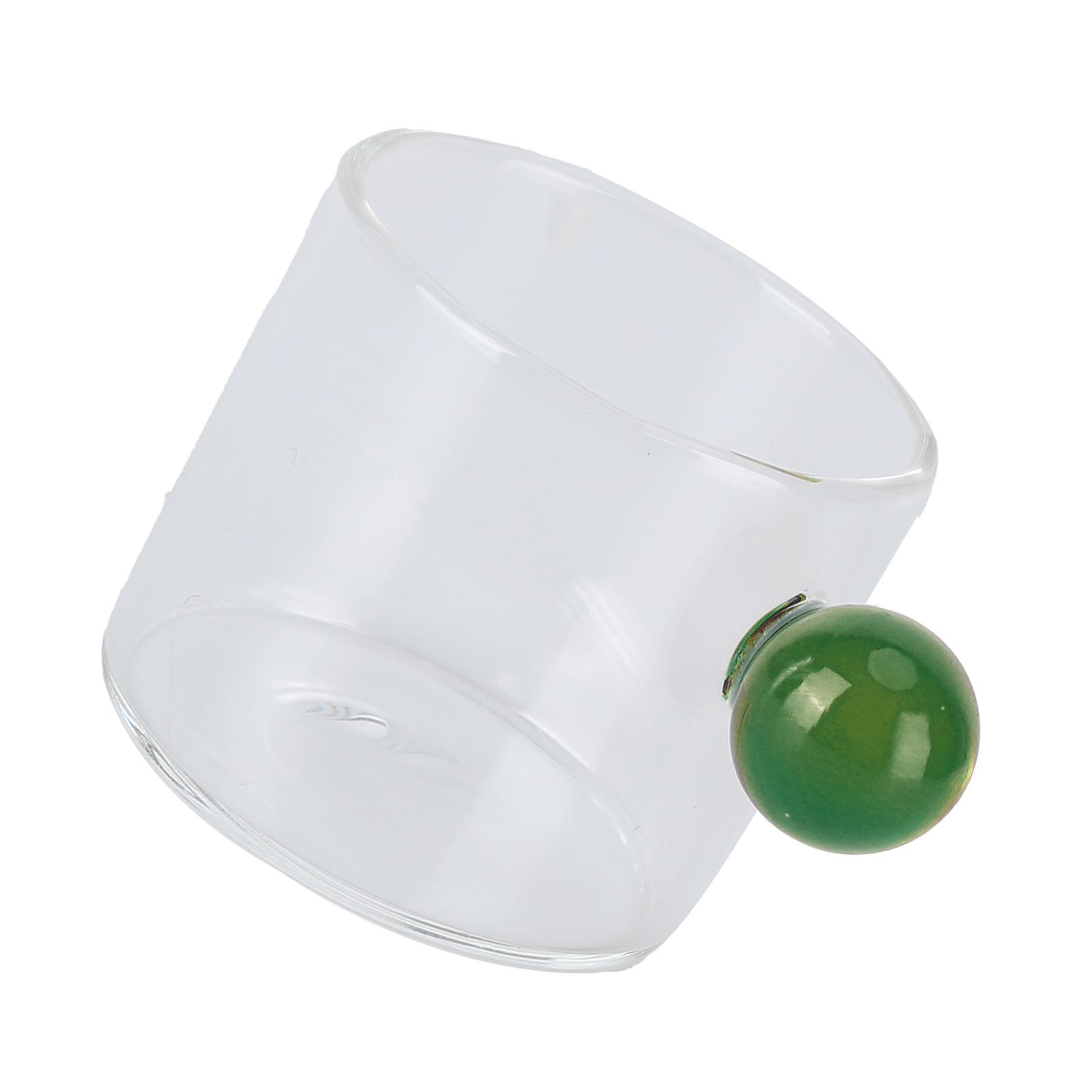 Teetasse Aus Transparentem, Hitzebeständigem Glas Mit Kugelgriff, 120 Ml, Grüner Griff