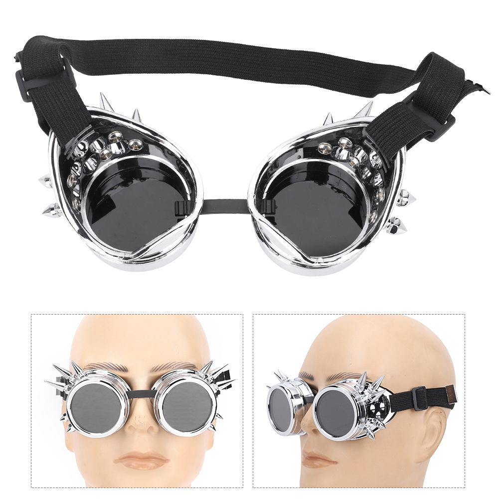 Abs Industrielle Vintage-steampunk-brille Mit Stacheln, Einzigartige Fahrradbrille, Doppellagig, Winddicht, Leuchtend Silberfarben