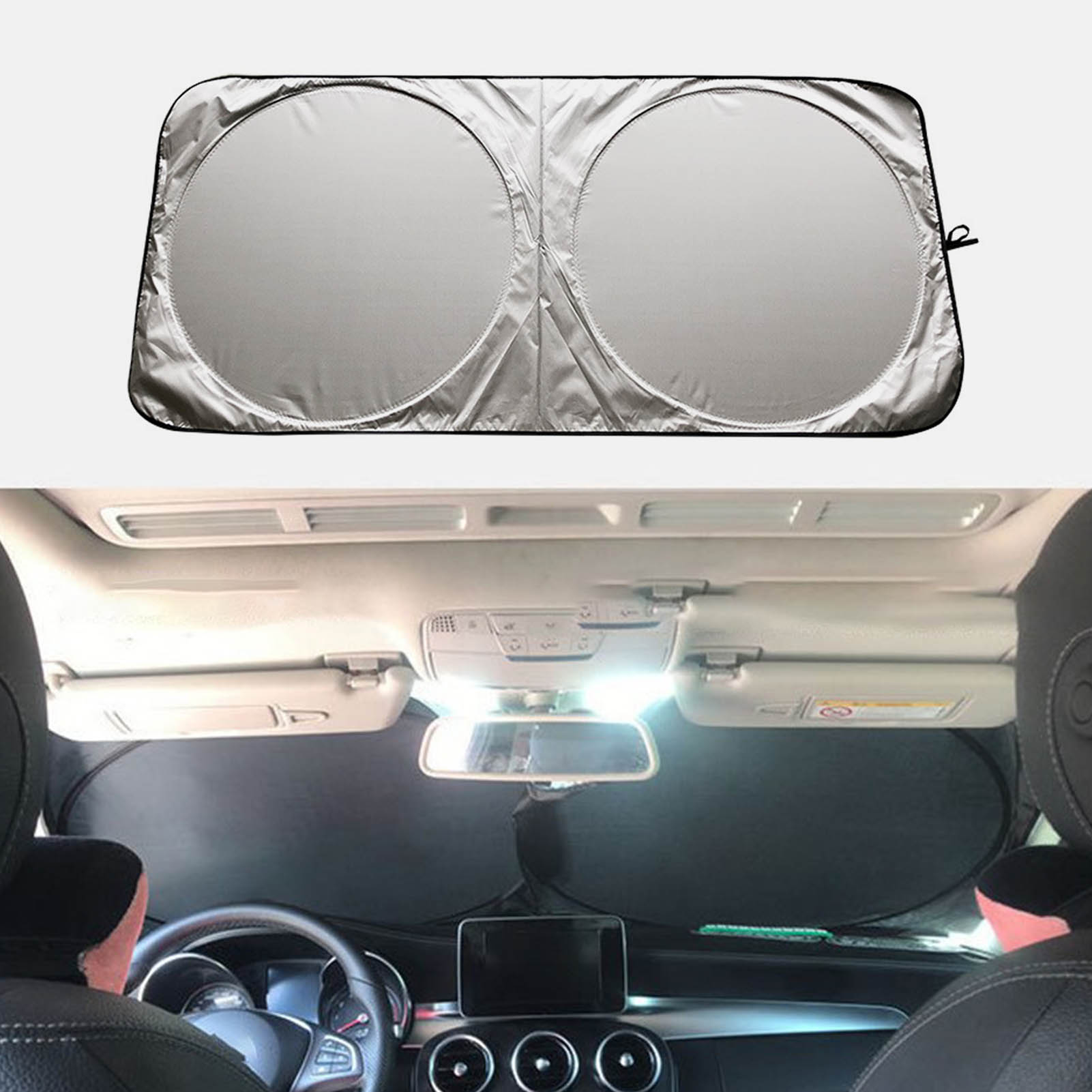 Silberner, Doppelter Runder Auto-front-sonnenschutz, Uv- Und Hitzeschutz, Reflektierende Windschutzscheibe, Universeller Auto-sonnenschutz