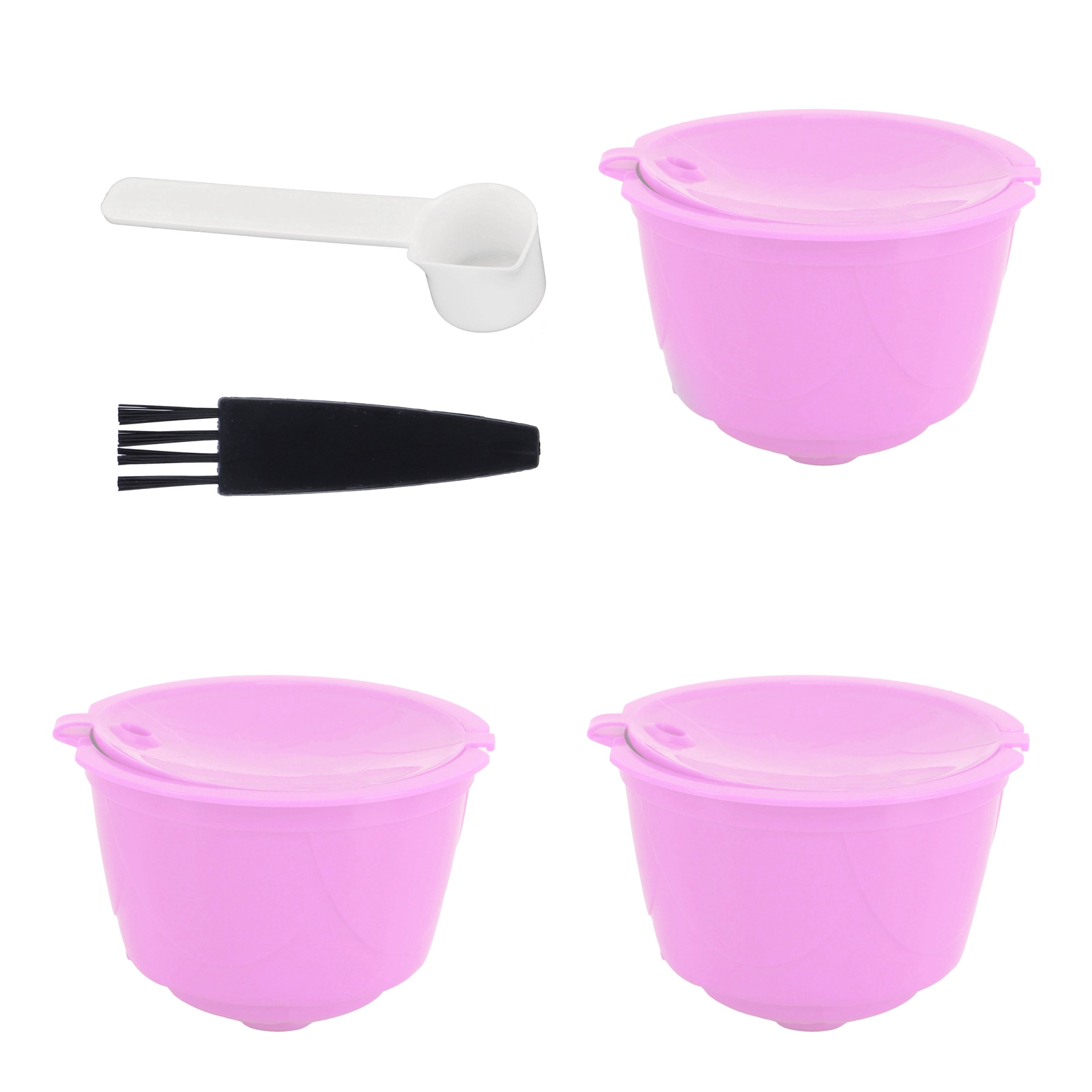 Nachfüllbares Set Mit 3 Wiederverwendbaren Kaffeefilterkapseln Für Die Dolce Gusto Maschine, Lila, Mit Löffel Und Pinsel.