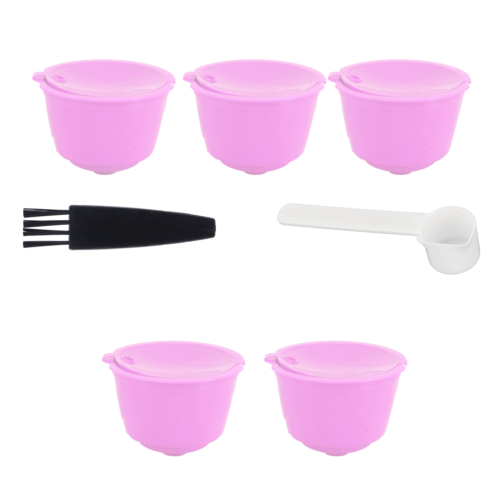 Set Mit 5 Wiederverwendbaren Kapseln Für Dolce Gusto Kaffeemaschinen, Nachfüllbarer Violetter Filter Mit Löffel Und Reinigungsbürste
