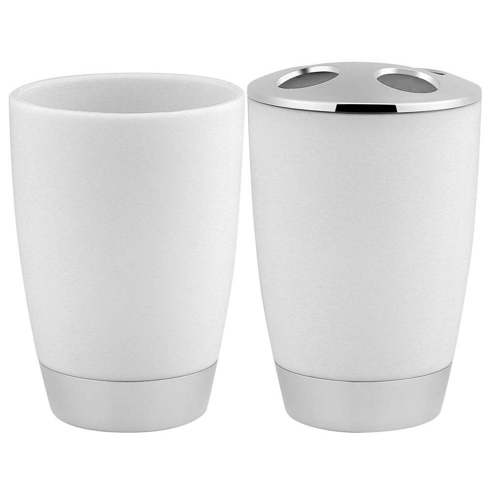 4-teiliges Set Weißer Badezimmeraccessoires: Glas, Zahnbürstenhalter, Seifenschale Und Seifenspender