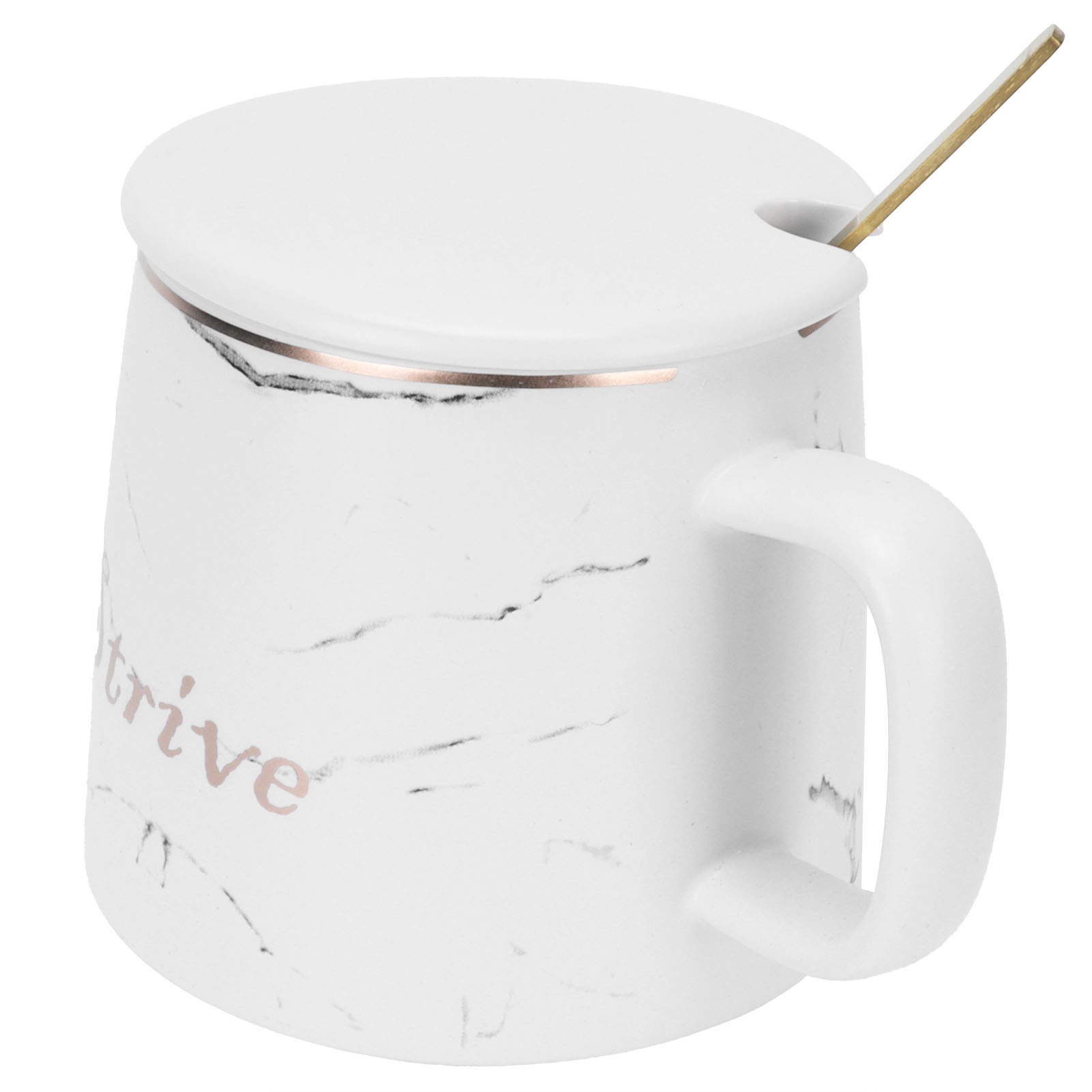 Weißer Keramikbecher Mit Marmormuster, Origineller Becher Mit Löffel Und Deckel, Ideal Für Zuhause, Reisen, Büro Und Den Einsatz Im Freien.