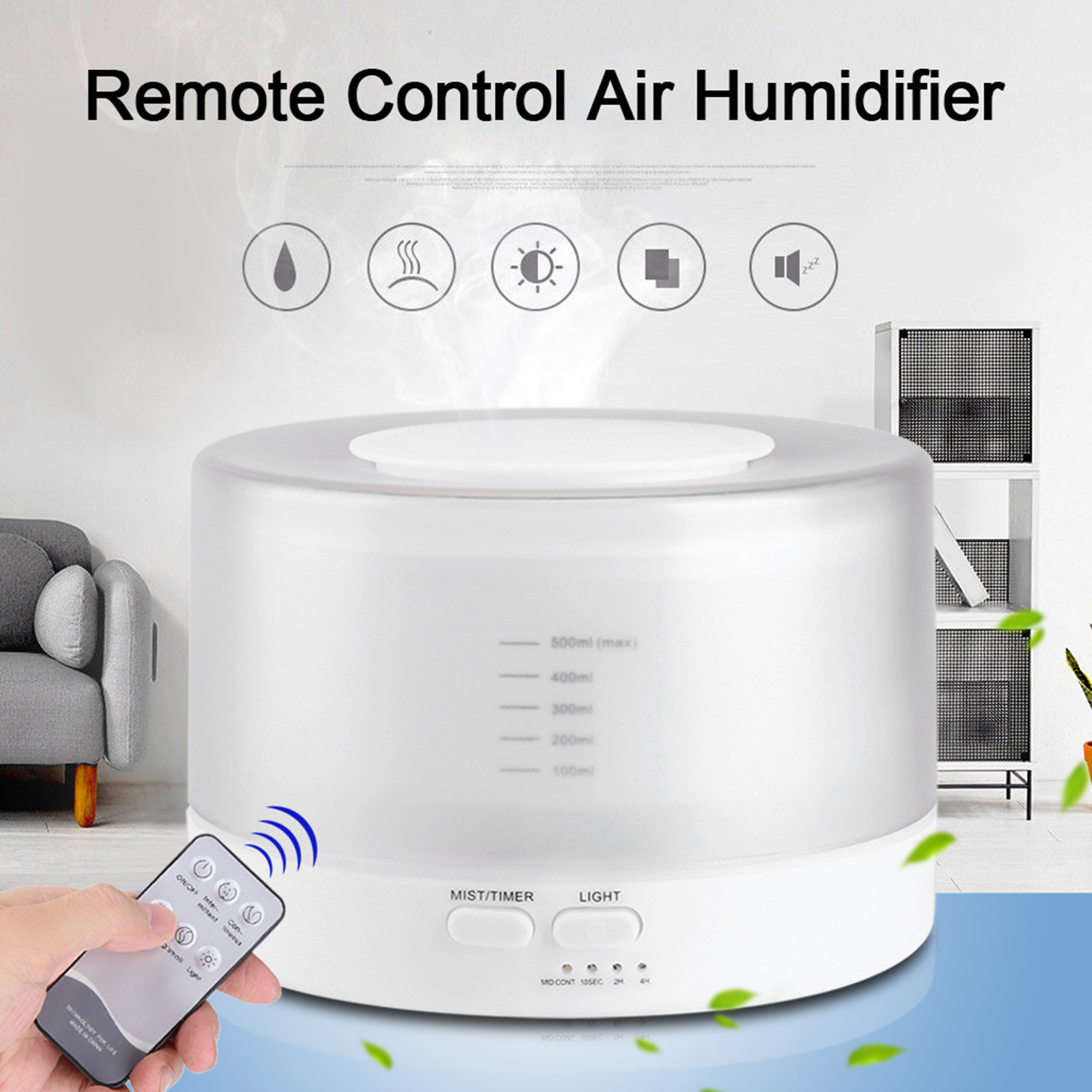 500-ml-ultraschall-luftbefeuchter Mit Fernbedienung, 7-farbiger Led-beleuchtung, Aromadiffusor Und Eu-stecker