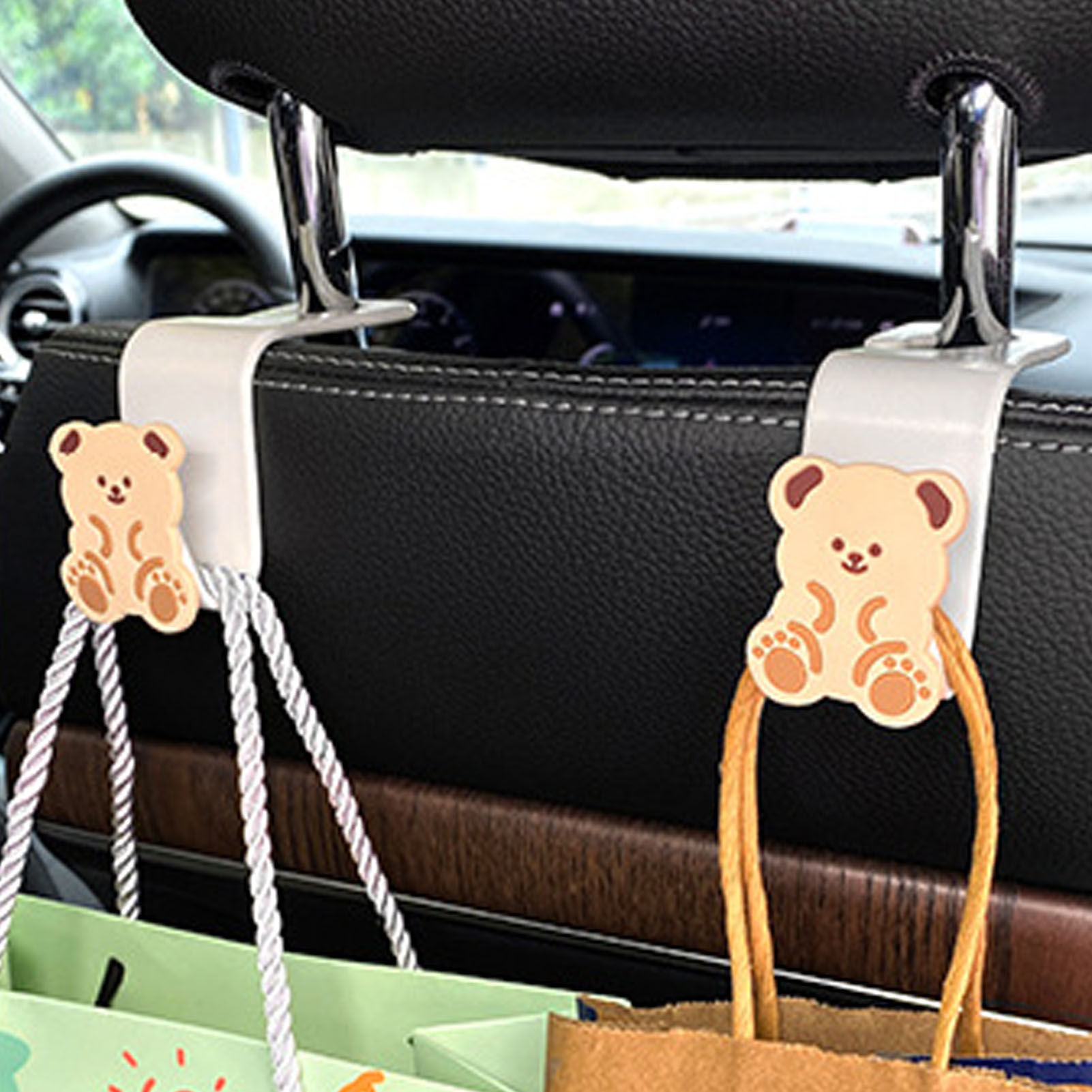 2-teilige Autositzhaken, Niedliches Cartoon-design, Multifunktional, Robust, Rückenlehnen-organizer Für Lunchtaschen, Handtaschen, Kleidung, Weiß